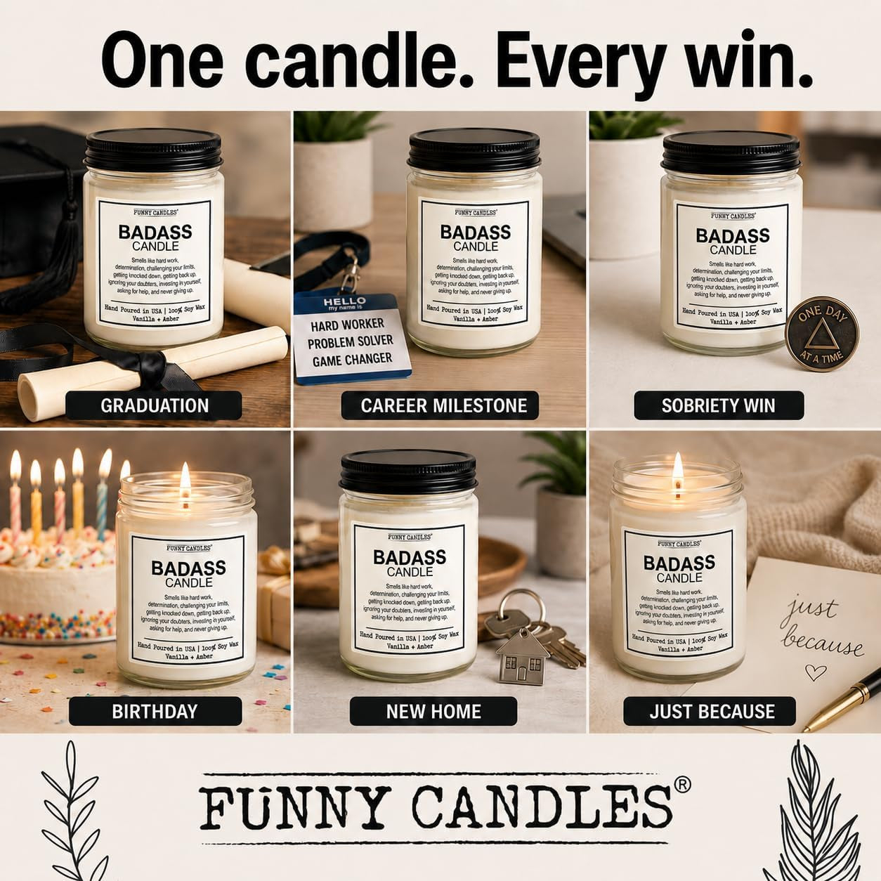 Congratulations Gifts for Women - Funny Congrats, New Job, Promotion & Graduation Gift for Her, Coworker, Boss, Best Friend - Vanilla Soy Candle, 45 Hr Burn, USA Made
