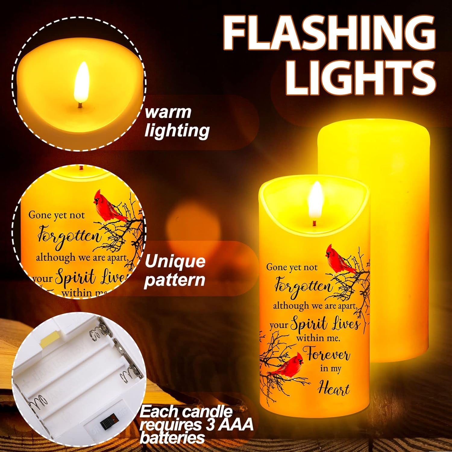 Memorial Candles Sympathy Gifts LED Flameless Cardinal Bereavement Candles for Loss of Loved One Sympathy Cardinal Gifts Battery Candle for Prayers(Bird Style)