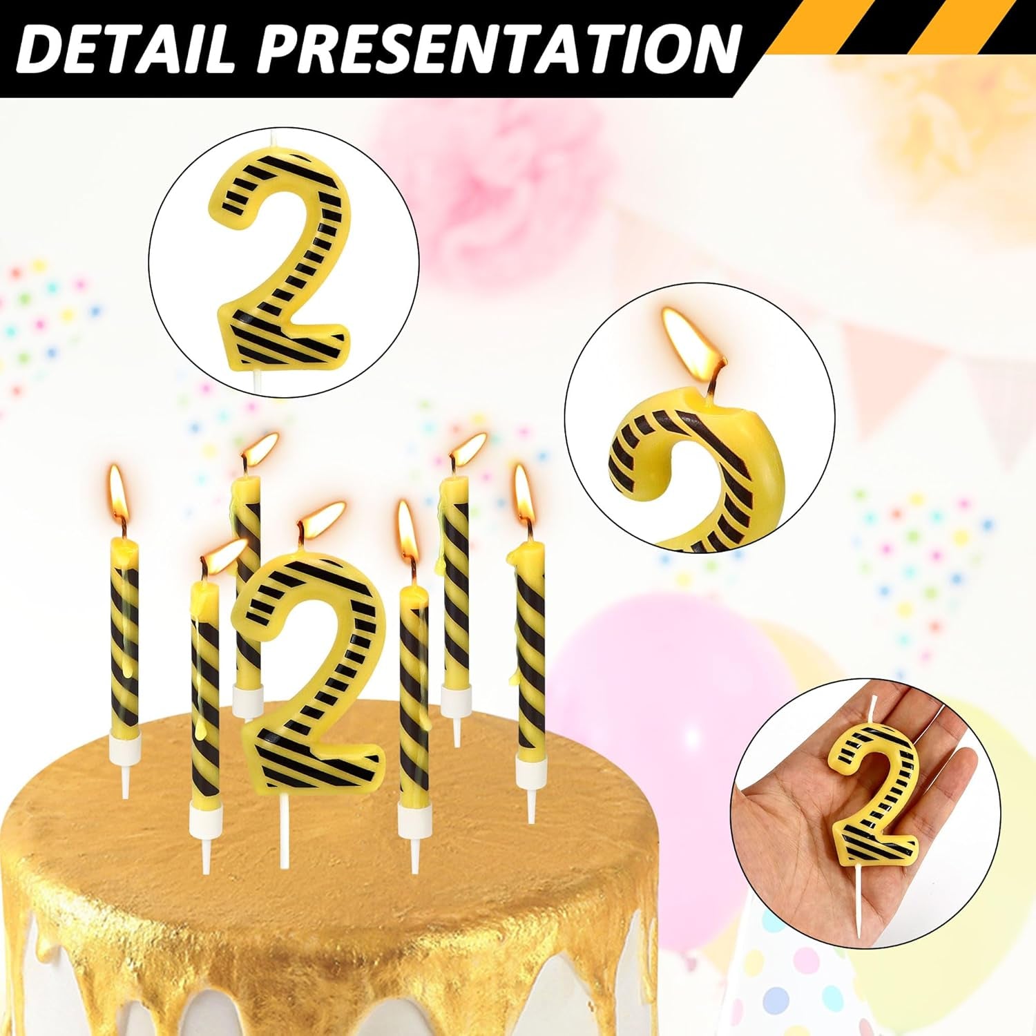 Number 2 Construction Birthday Candles, 12 Pcs Construction Cake Toppers Set, Digger Cake Topper for Birthday Anniversary Party Cake Decorations