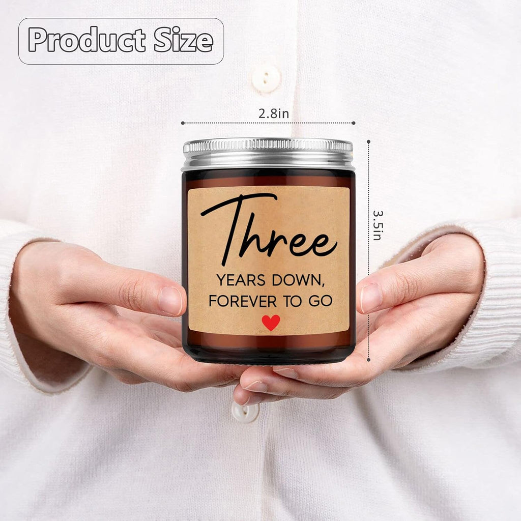 3 Year Anniversary Candle Gifts for Him Her Wife Boyfriend GF Husband - Leather 3Rd Anniversary Couple Gifts Ideas - 3Rd Year Wedding Anniv. Presents for Couples, Happy Third Anniv.