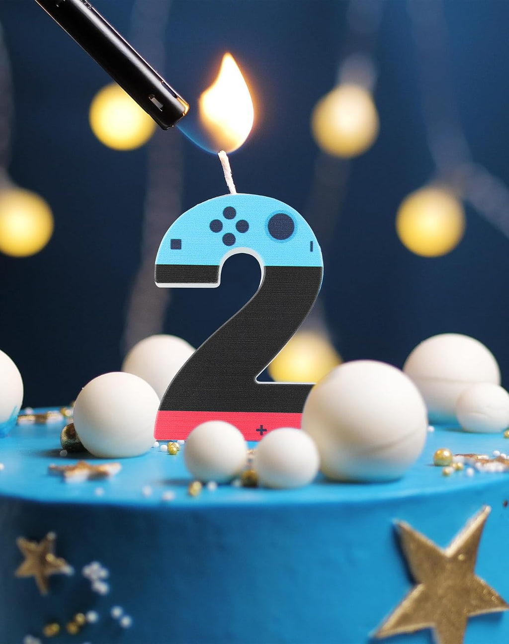 Level Birthday Candles,Level 2 Number Birthday Cake Candles,2Nd Boy Birthday Party Decor,Game Controller Gamepad Birthday Candles,Video Game Controller Themed Kids Boy Bday Party Supplies