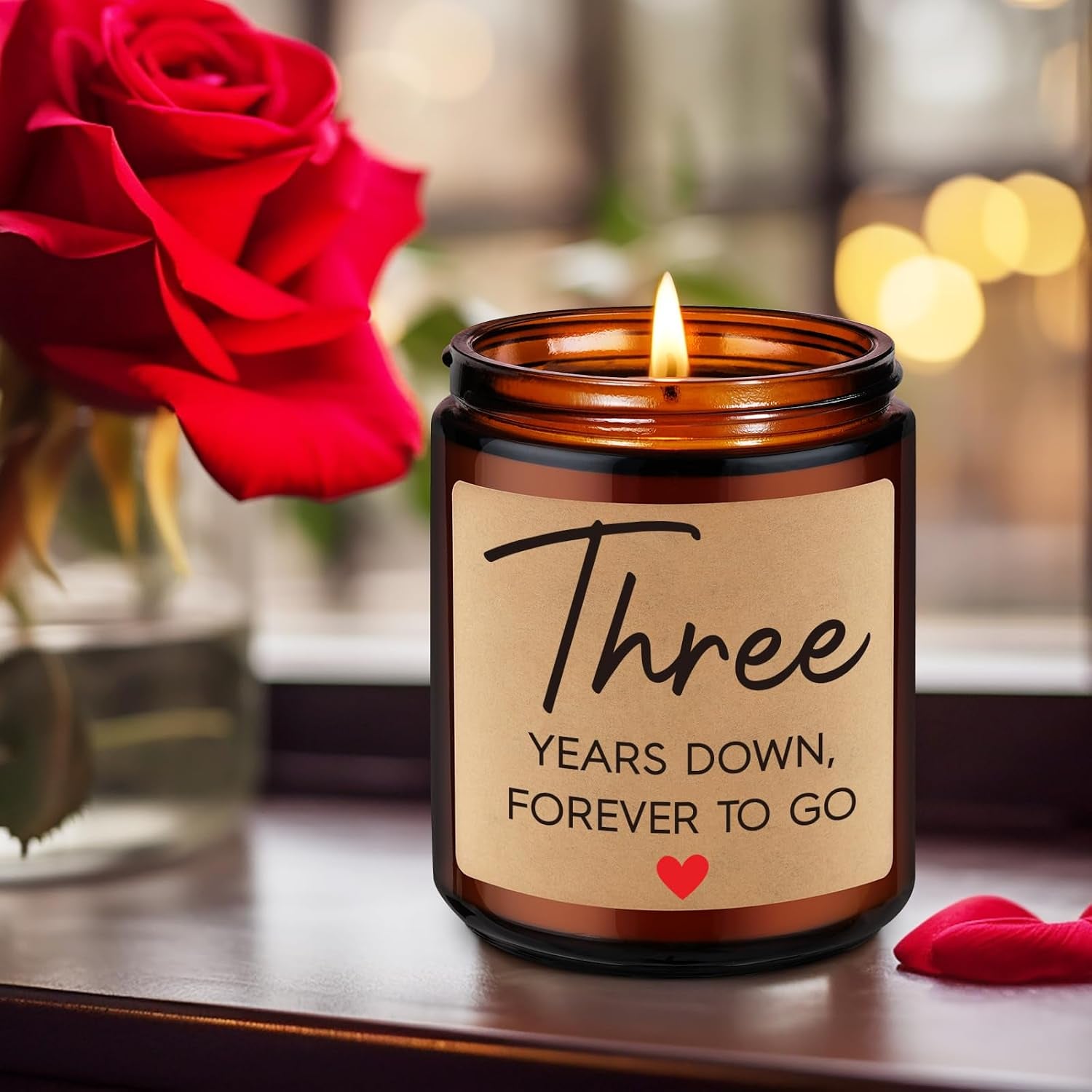 3 Year Anniversary Candle Gifts for Him Her Wife Boyfriend GF Husband - Leather 3Rd Anniversary Couple Gifts Ideas - 3Rd Year Wedding Anniv. Presents for Couples, Happy Third Anniv.