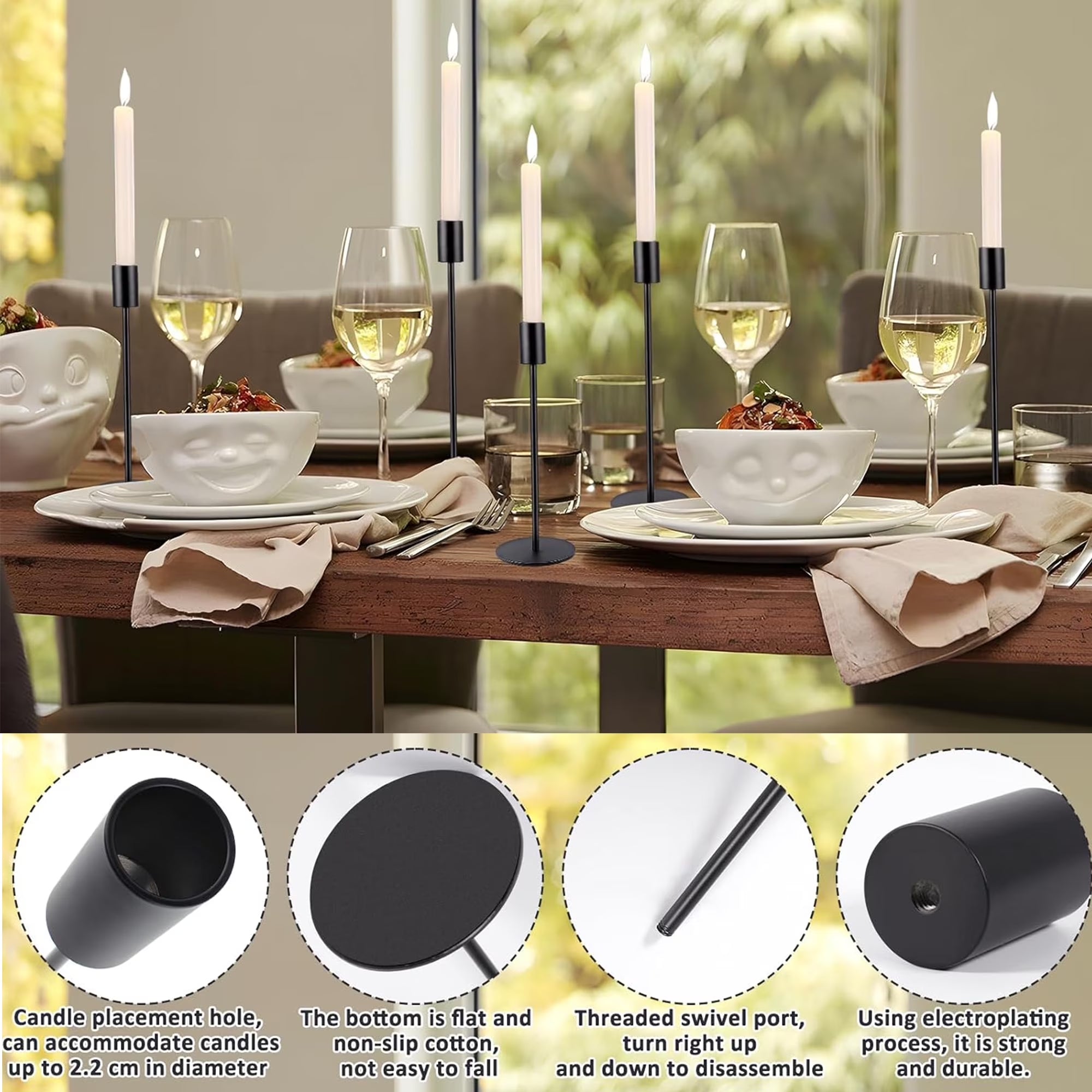 Matte Black Taper Candle Holders, 6 Pack Metal Candlestick Holders for Wedding, Dinning, Party