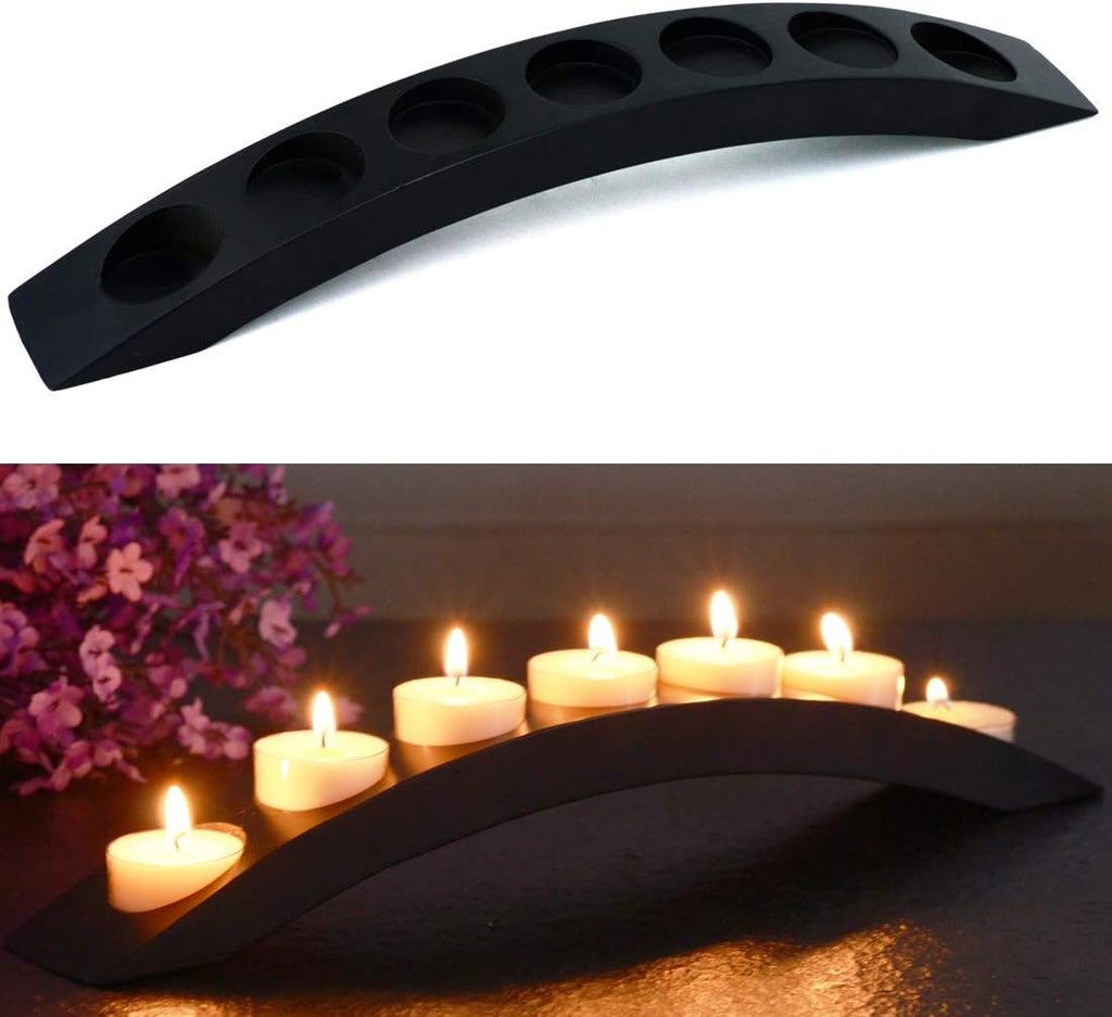 Wooden Bridge Candle Holders 15 Inch in Length, Long Tea Light Candle Holders Bar, 7 Candle Seat-Black