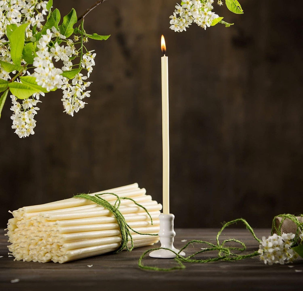 Thin Taper Beeswax Candles - Honey-Scented, Decorative Candles Ideal for Birthday Decoration or Church Prayers - White Drip Free, Tall & Smokeless Pack of 50 Pcs, 5.9 X 0.2 Inch