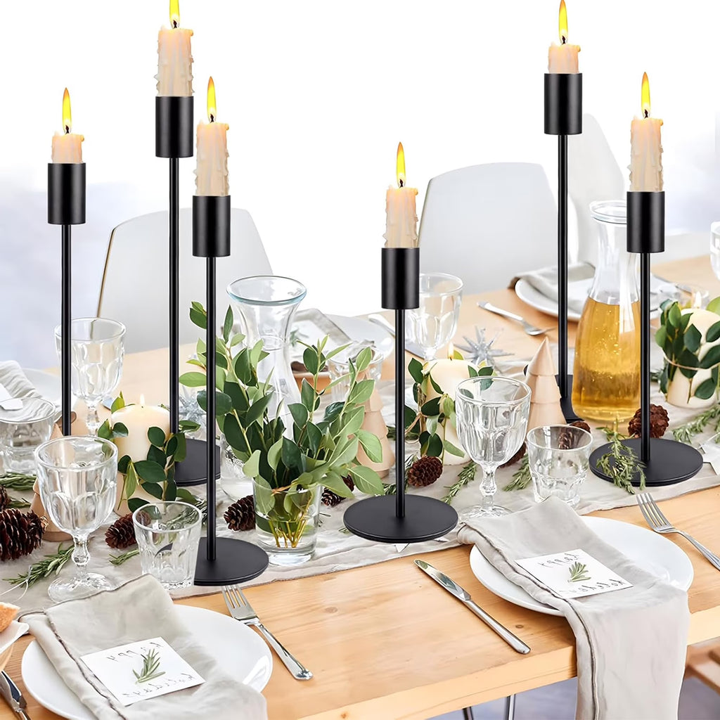 Matte Black Taper Candle Holders, 6 Pack Metal Candlestick Holders for Wedding, Dinning, Party