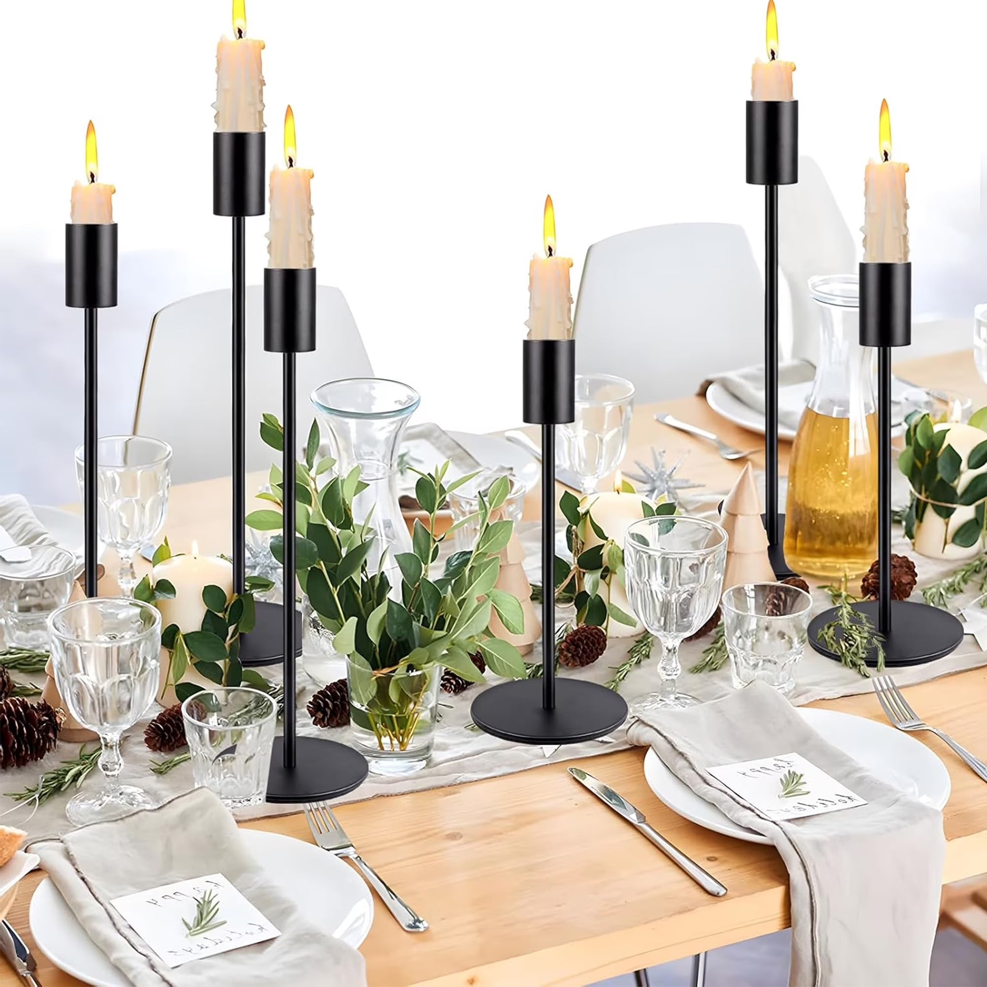Matte Black Taper Candle Holders, 6 Pack Metal Candlestick Holders for Wedding, Dinning, Party