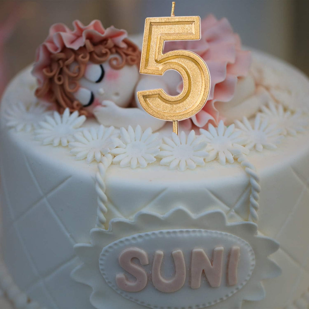 2.76 Inches Large Birthday Candles Gold Glitter Birthday Cake Candles Number Candles Cake Topper Decoration for Wedding Party Kids Adults (5)
