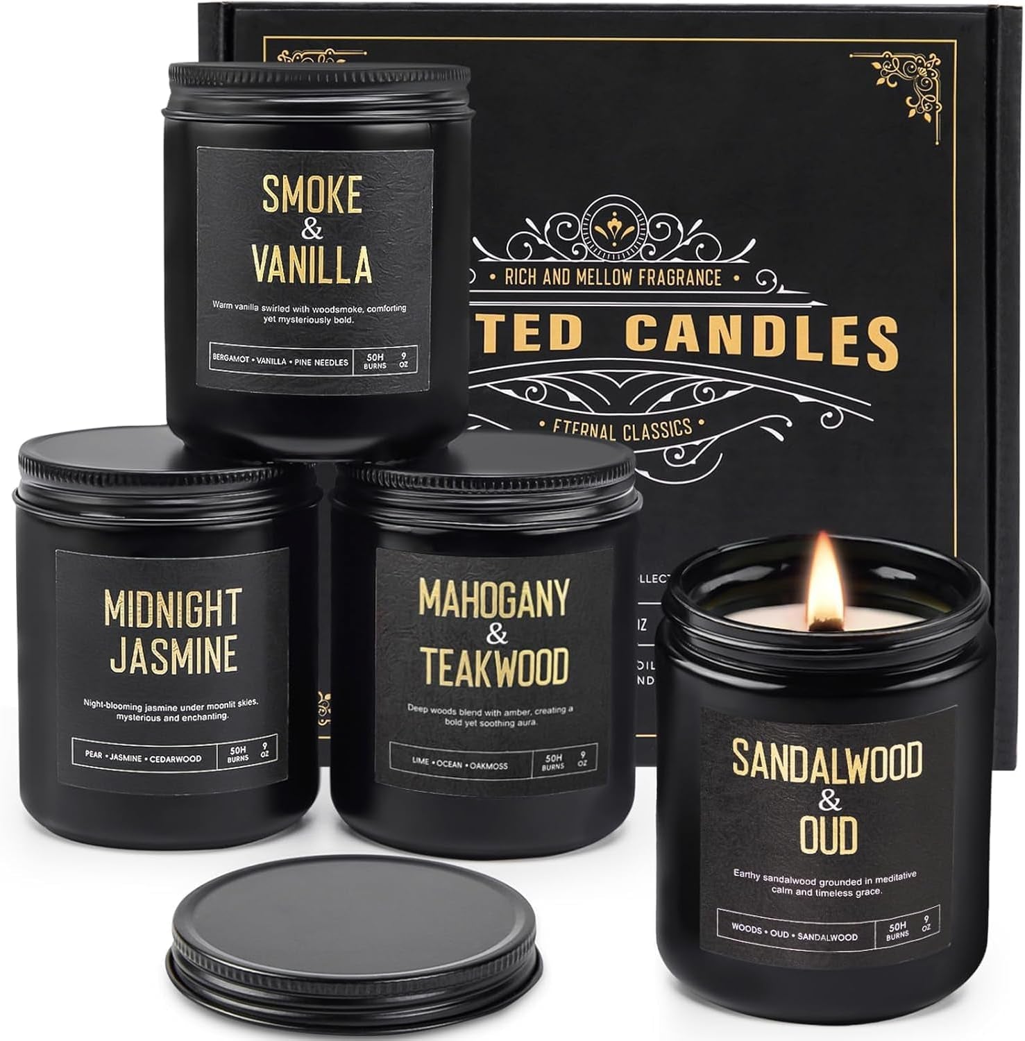 Men'S Candle Gift Set, 4 Pack Crackling Wood Wick Soy Scented Candles, 36Oz Masculine Aromatherapy Candles for Home, up to 200H Burn Time, Thoughtful Gift for Fathers, Husbands and Men