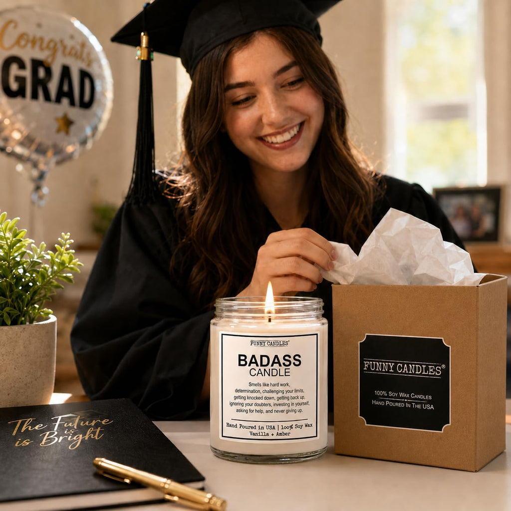 Congratulations Gifts for Women - Funny Congrats, New Job, Promotion & Graduation Gift for Her, Coworker, Boss, Best Friend - Vanilla Soy Candle, 45 Hr Burn, USA Made