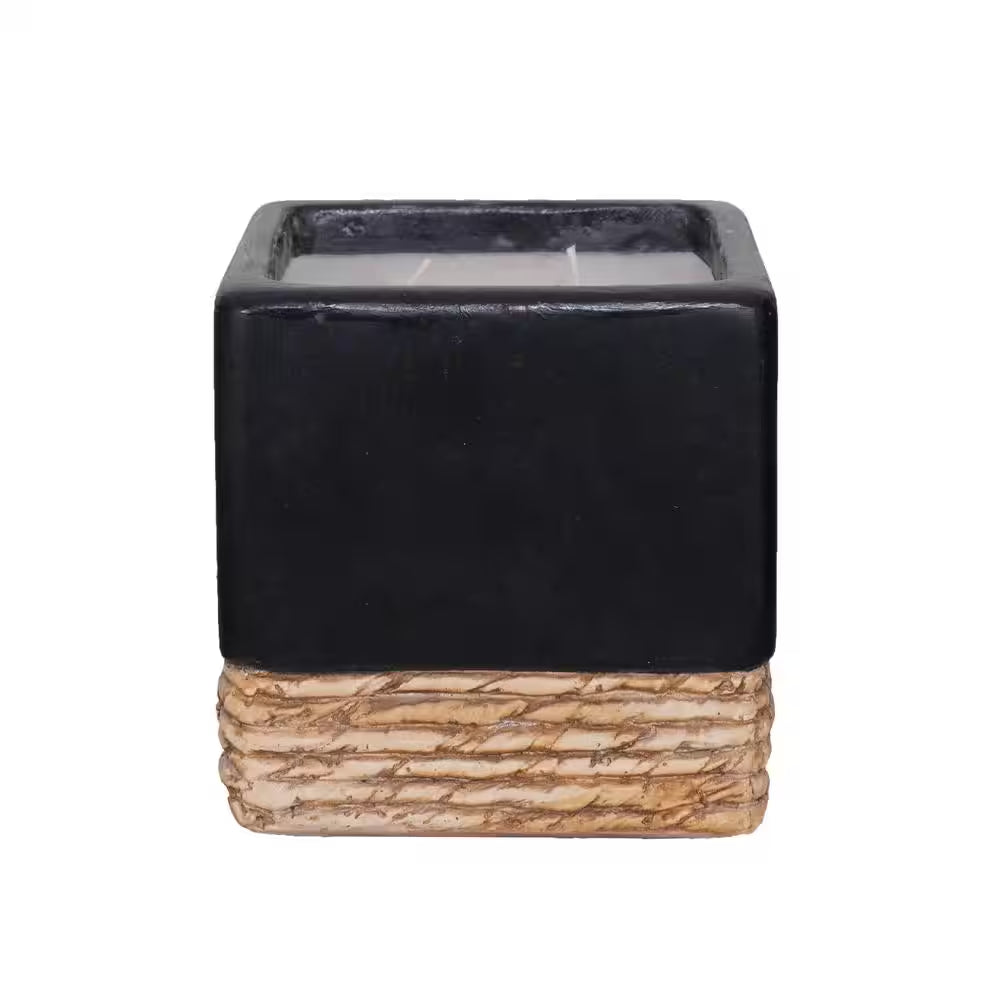 (Set of 2) Matte Black Square Twisted Seagrass Citronella Candle with Faux Band