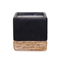 (Set of 2) Matte Black Square Twisted Seagrass Citronella Candle with Faux Band