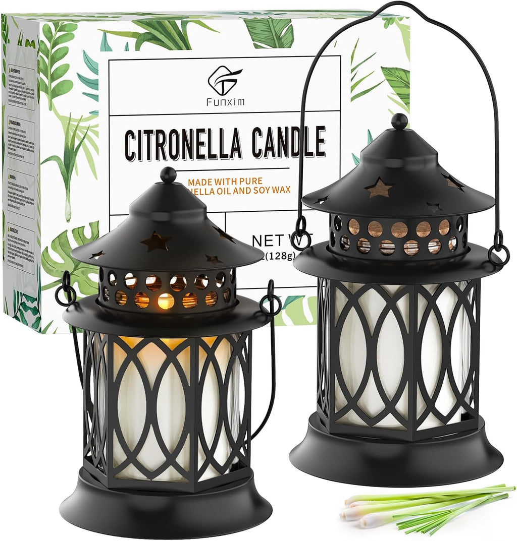 Citronella Candles Outdoor, 2 Pack Citronella Candle Lanterns with Lid, Soy Wax Outdoor Candles for Patio, Garden, Porch, Backyard, Camping & Summer Outdoor Decor