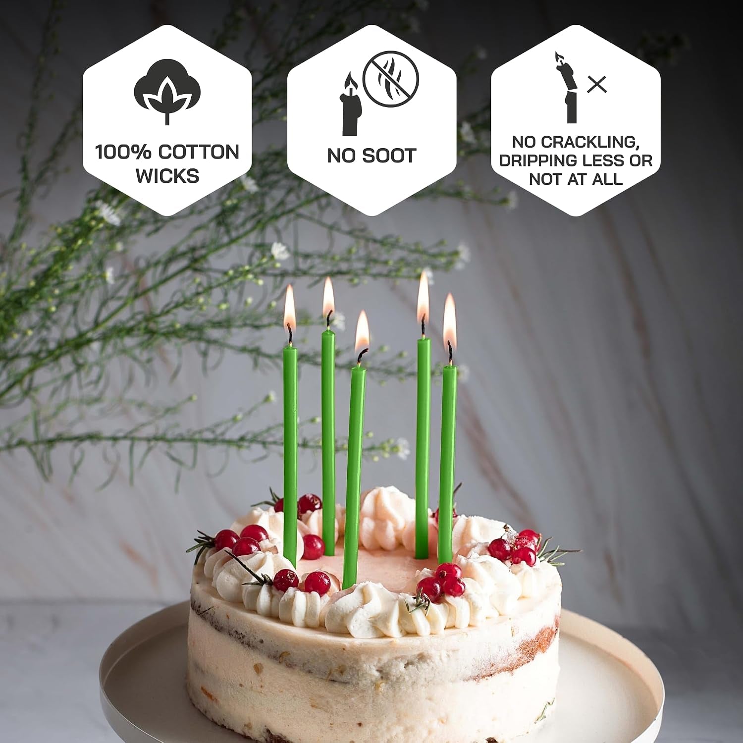 Thin Taper Beeswax Candles - Honey-Scented, Decorative Candles Ideal for Birthday Decoration or Church Prayers - Green Drip Free, Tall & Smokeless Pack of 50 Pcs, 6.4 X 0.22 Inch