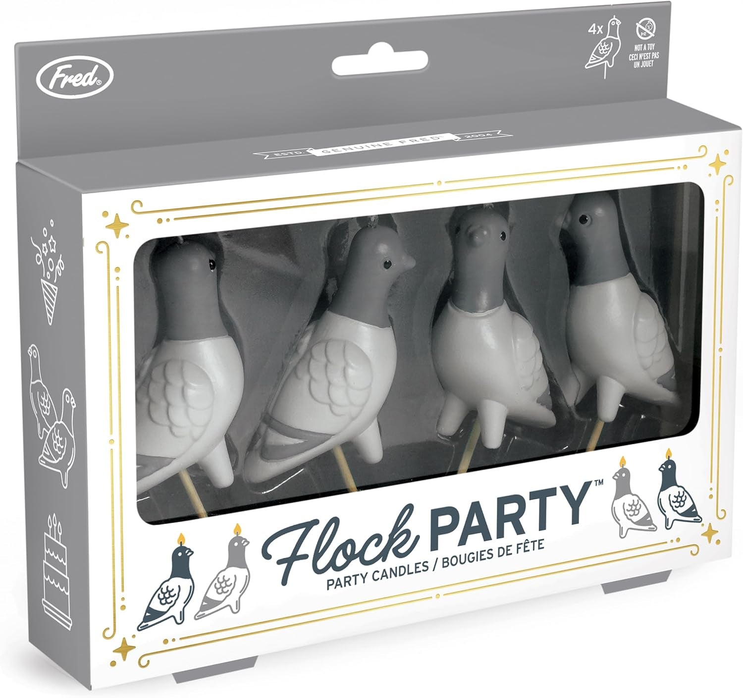 Flock Party Pigeon Candles, Set of 4 Pigeon Party Candles, 2 Inch Tall, Bird Lover and City-Inspired Birthday Celebration Decor