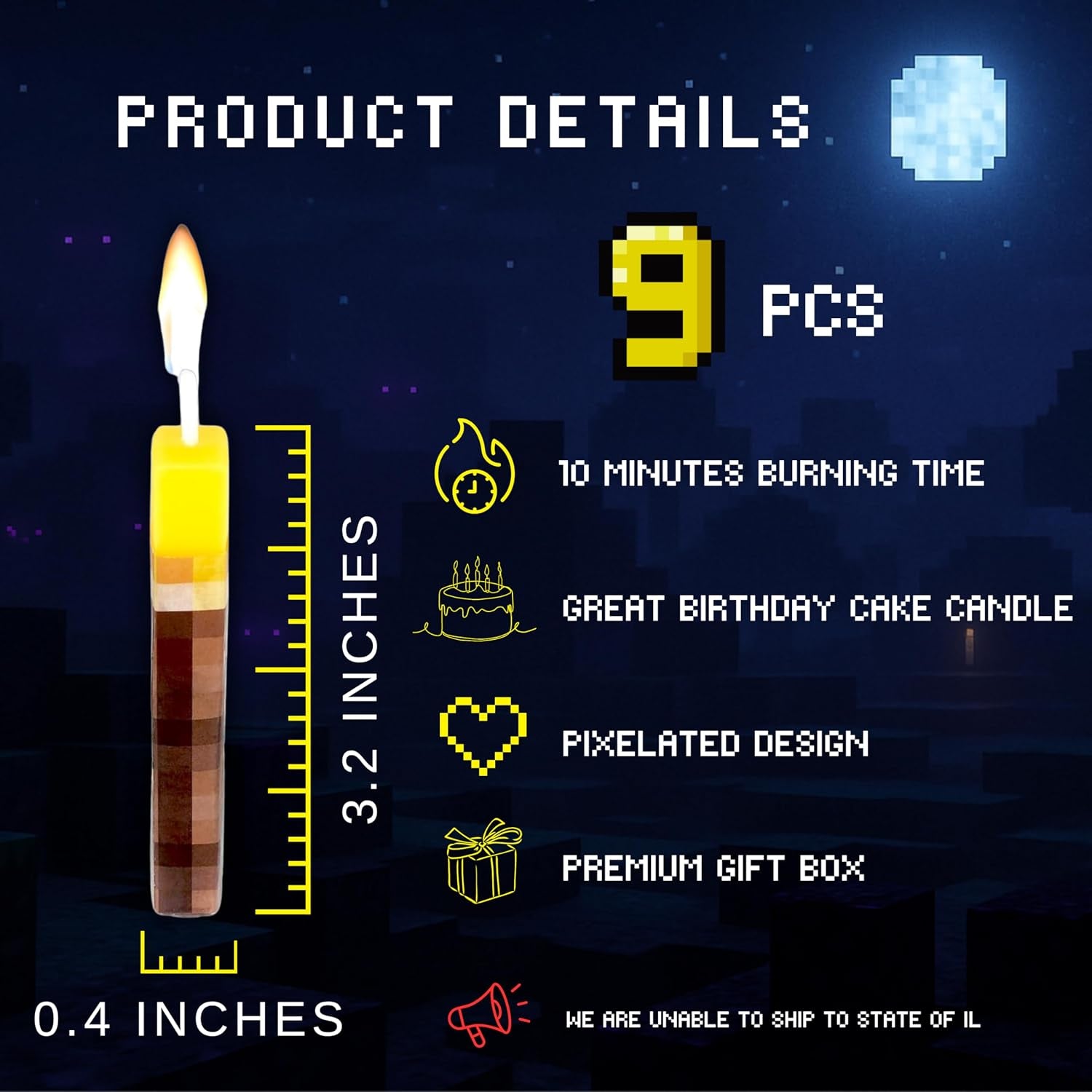 Gamer Birthday Cake Torch Candles | Video Game Happy Birthday Party Decorations for Kids | Birthday Cake Toppers Party Supplies Decor for Boys and Girls | Pack of 9 Wax Free Cake Protection and Spikes