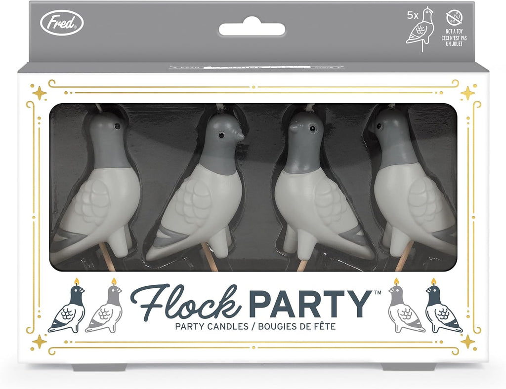 Flock Party Pigeon Candles, Set of 4 Pigeon Party Candles, 2 Inch Tall, Bird Lover and City-Inspired Birthday Celebration Decor