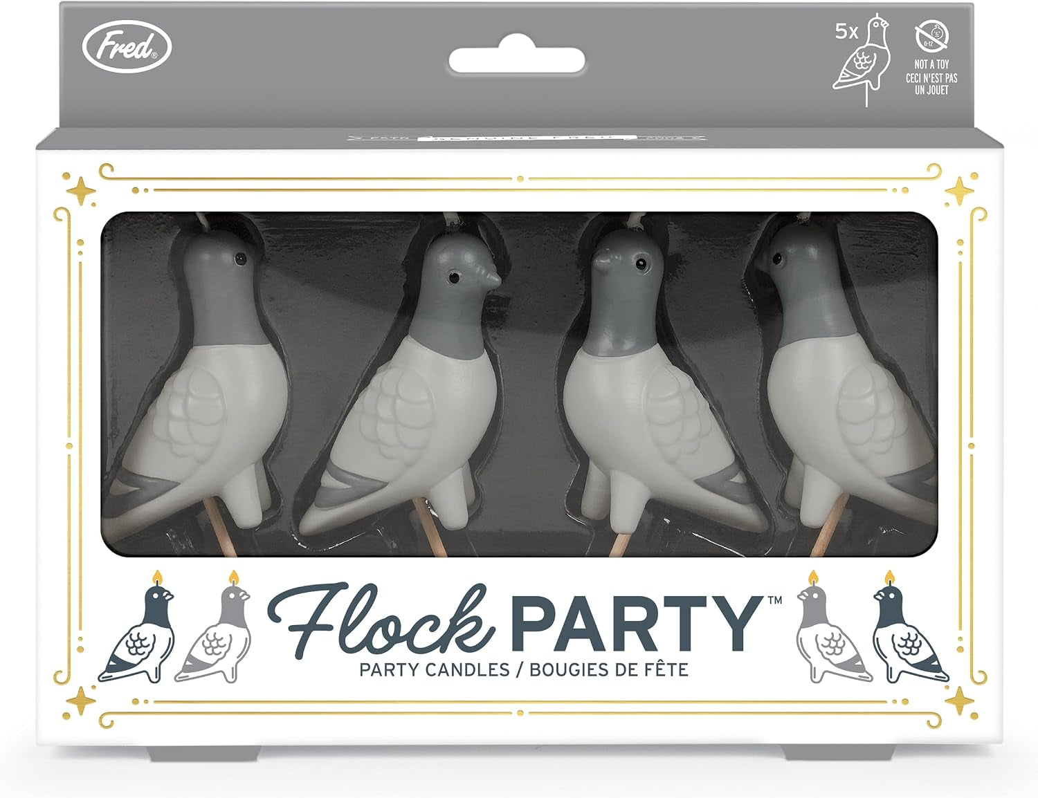 Flock Party Pigeon Candles, Set of 4 Pigeon Party Candles, 2 Inch Tall, Bird Lover and City-Inspired Birthday Celebration Decor