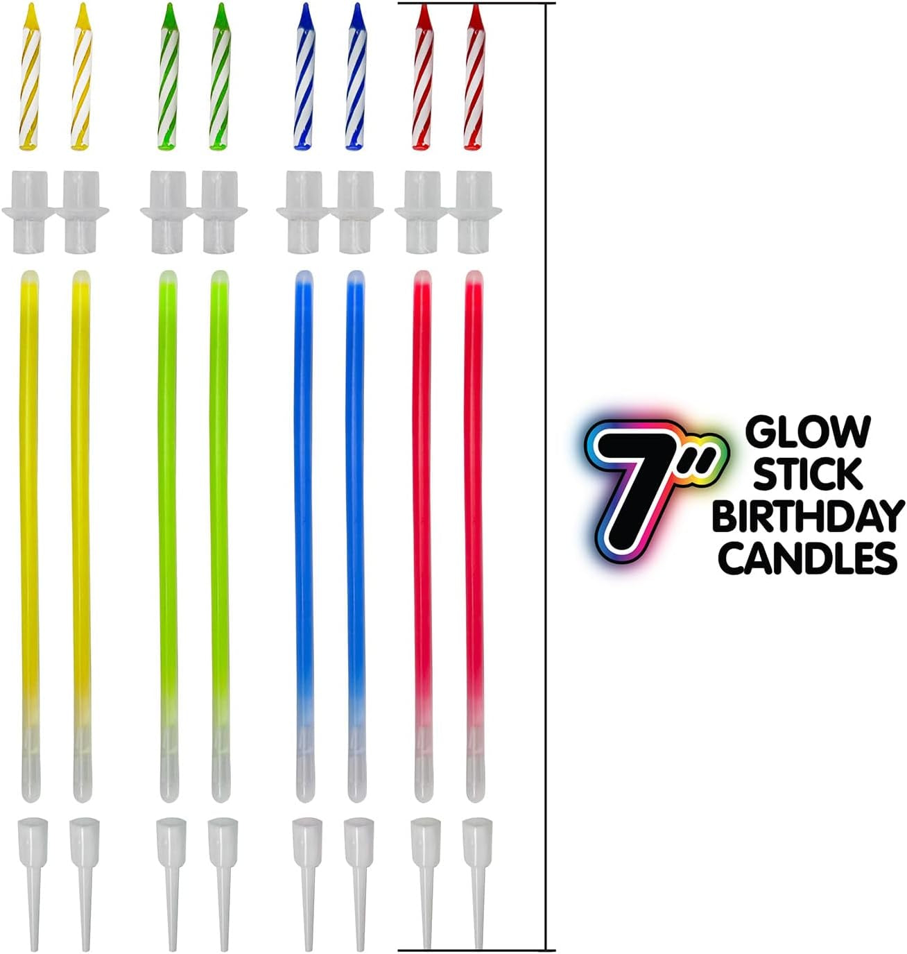 Glow Stick Birthday Candles for Cake, Glowing Party Favors, 2 Pack (16 Total)