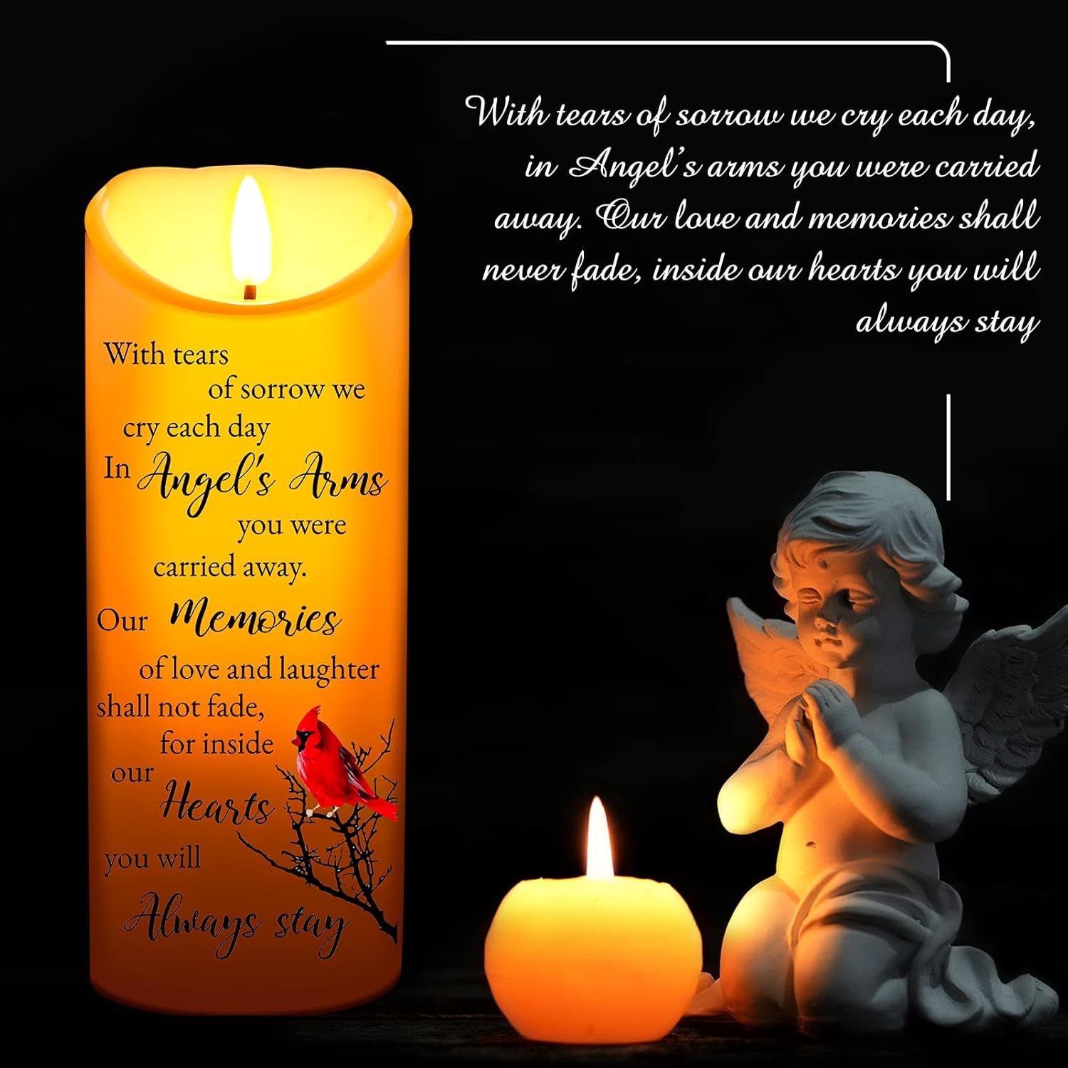 Memorial Candles Sympathy Gifts LED Flameless Cardinal Bereavement Candles for Loss of Loved One Sympathy Cardinal Gifts Battery Candle for Prayers(Retro Style)