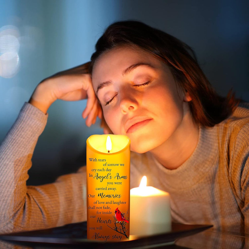 Memorial Candles Sympathy Gifts LED Flameless Cardinal Bereavement Candles for Loss of Loved One Sympathy Cardinal Gifts Battery Candle for Prayers(Retro Style)
