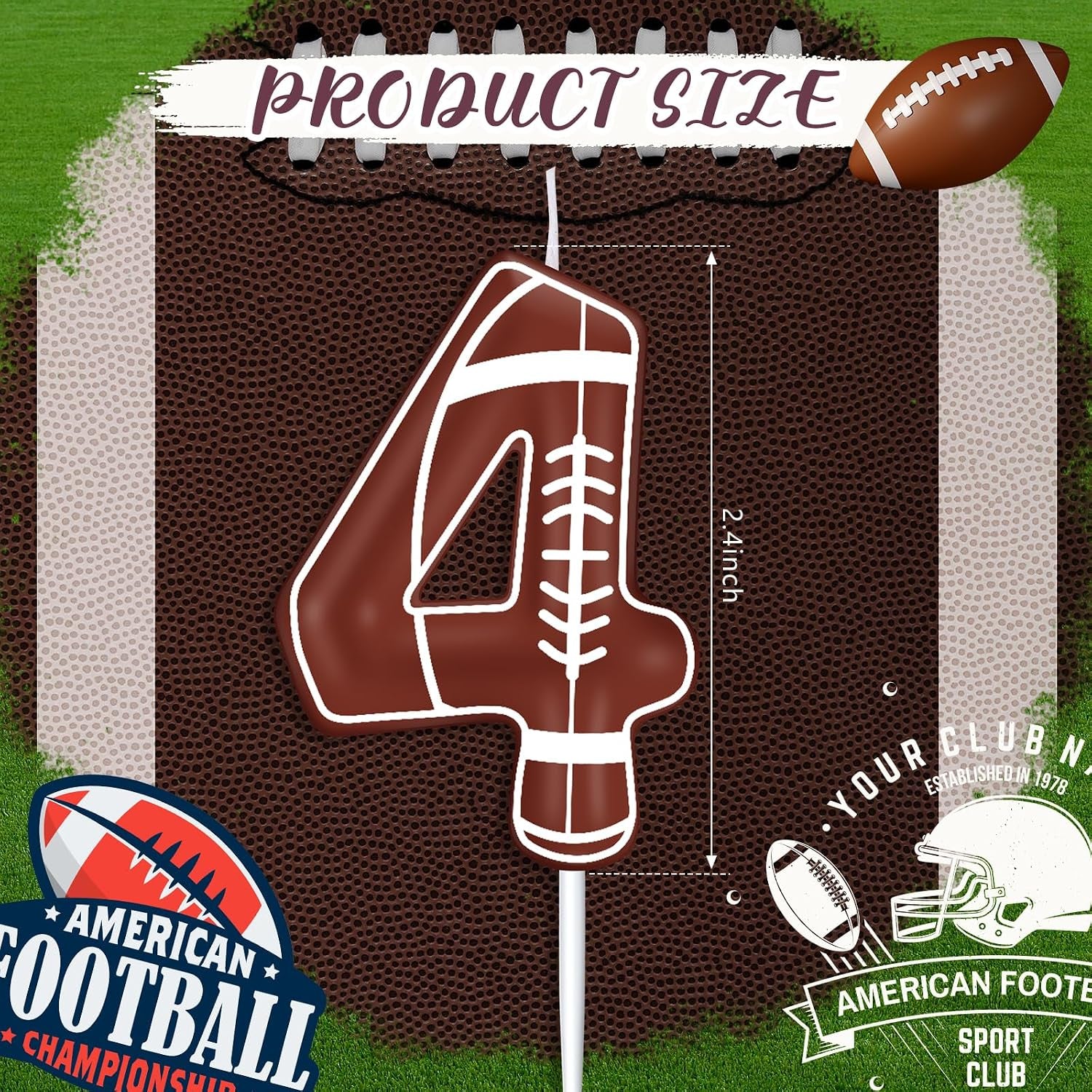 Football Birthday Number Candles Football Birthday Candle Sports Candles for Cake Topper for Boys Girls Kids Party Supplies Anniversary Celebrations Decorations(Number 4)