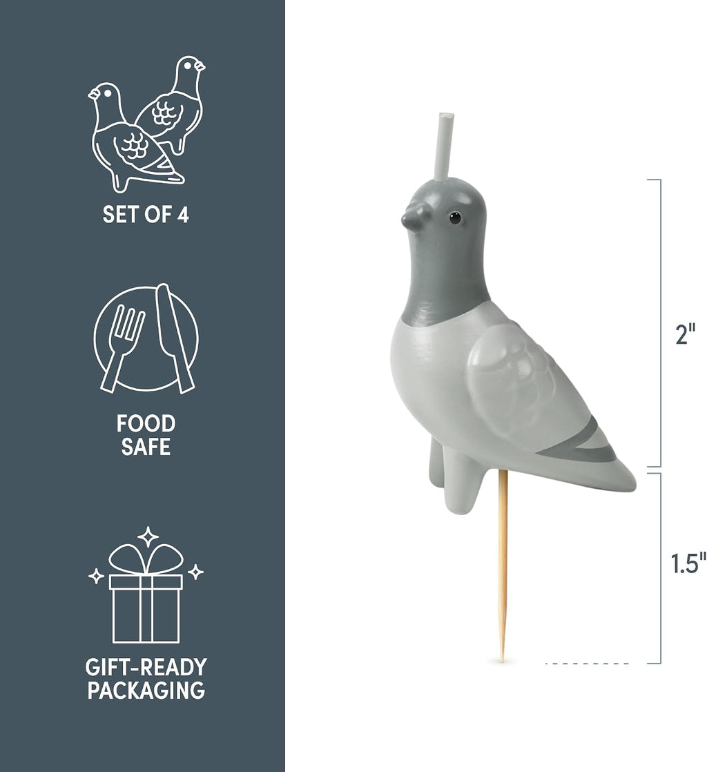 Flock Party Pigeon Candles, Set of 4 Pigeon Party Candles, 2 Inch Tall, Bird Lover and City-Inspired Birthday Celebration Decor