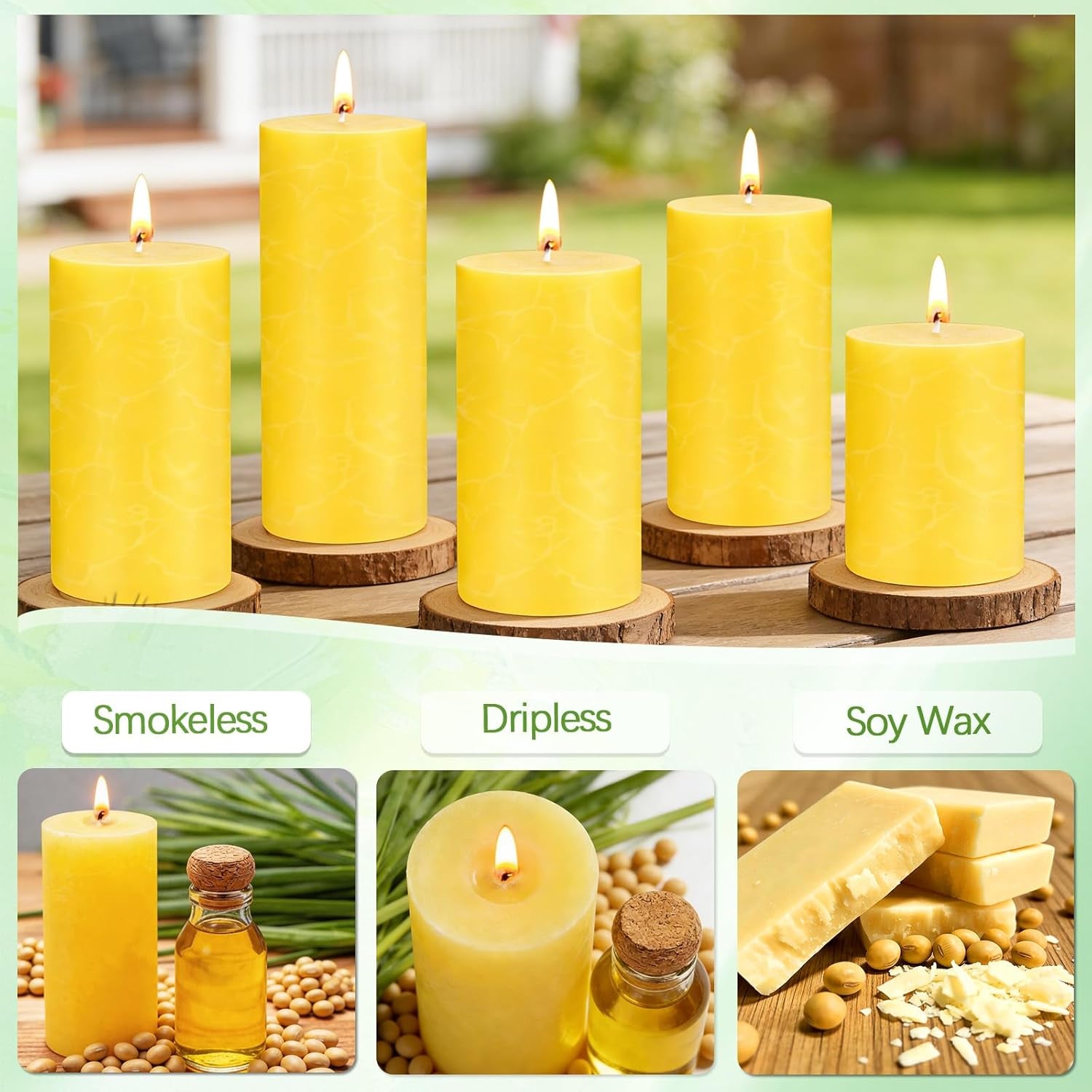 Citronella Candles Outdoor - Set of 6 Citronella Pillar Candles for Patio, Summer Outdoor Candles Bulk for Home, Soy Wax Candle for Garden Camping Party Yard Balcony,Wedding Decoration Candle for Home