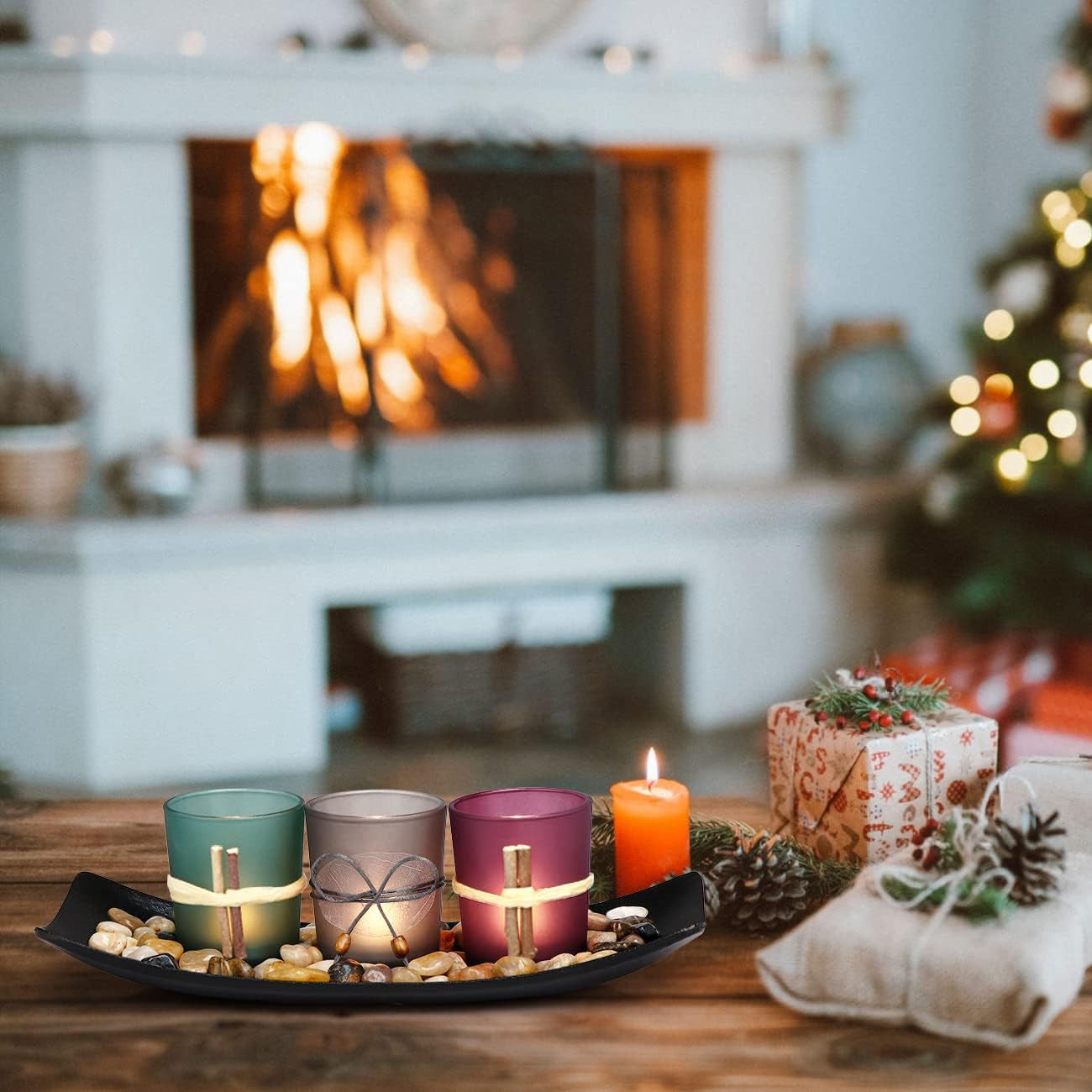 Candle Holders Gift for Mom, Women, Candlescape Centerpiece Set, Candle Holders Tray, Living Room Decor Gift for Mothers Day from Daughters, Birthday, Christmas, Valentines Day W Gift Box