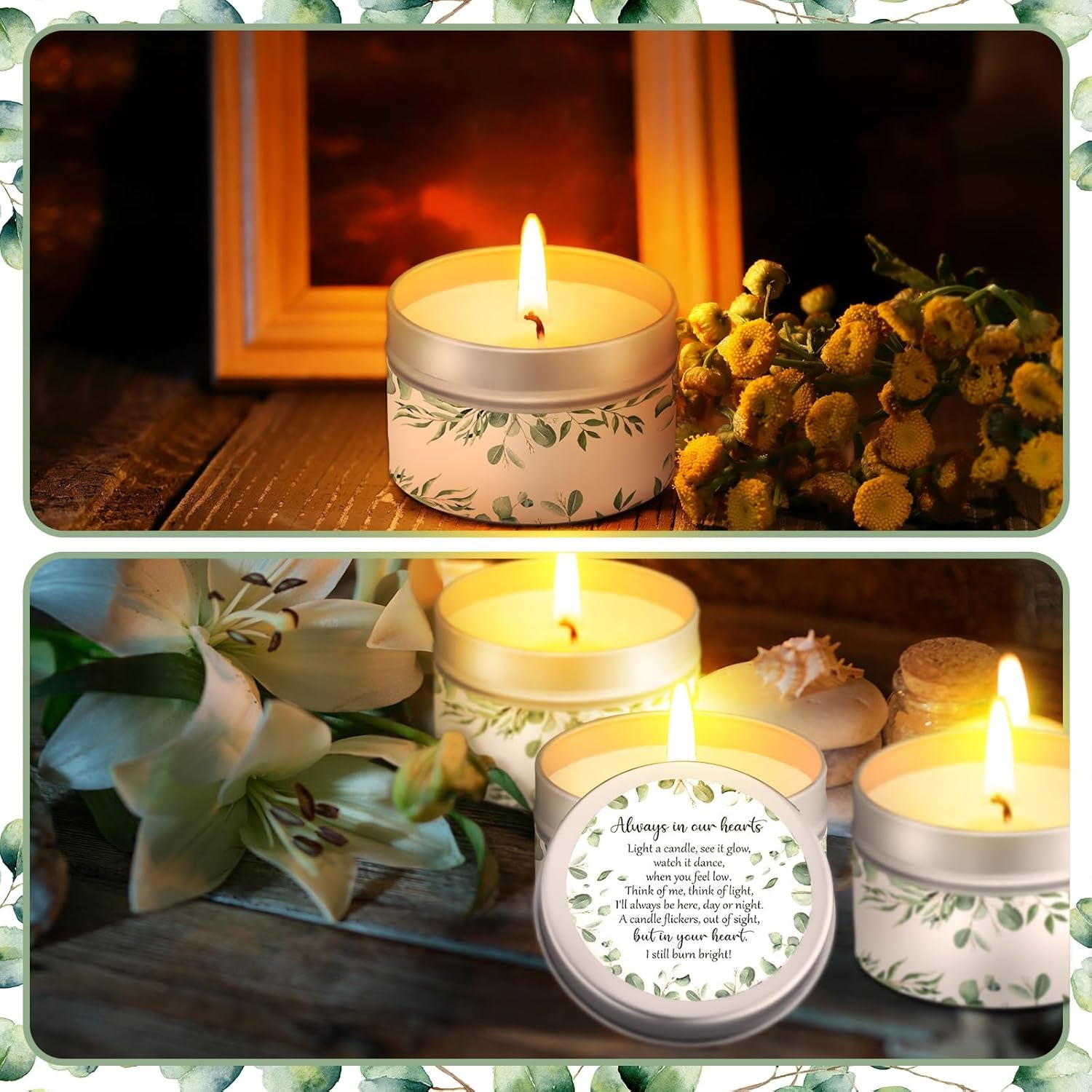 24 Pcs Celebration of Life Decorations Funeral Memorial Candles Funeral Keepsakes Favors for Guests Sympathy Candle for Loss of Loved One Bereavement Gifts(White,Greenery)