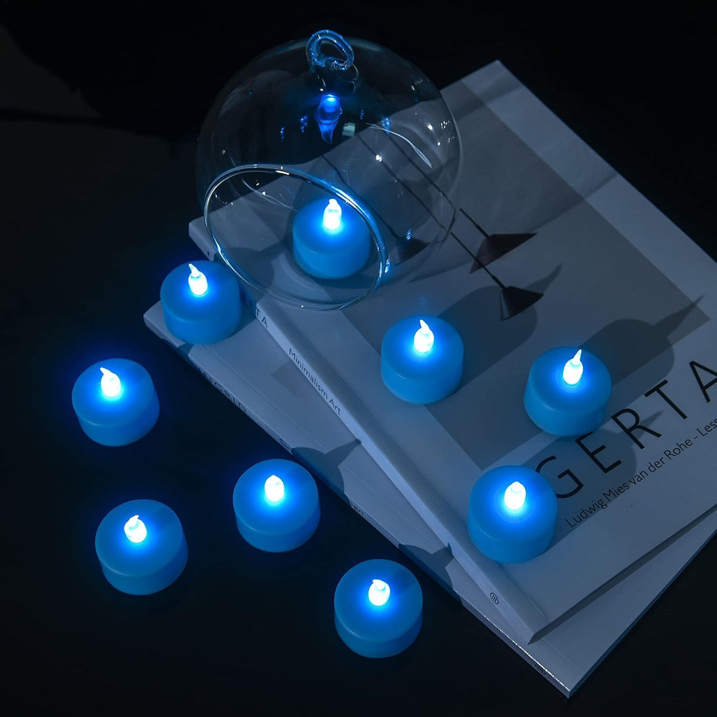 LED Tea Lights Candles- 12PACK Blue Flameless Candles Realistic and Bright Flickering Long Lasting 200Hours for Holiday Celebration,Party, Home Decoration,Battery Operated