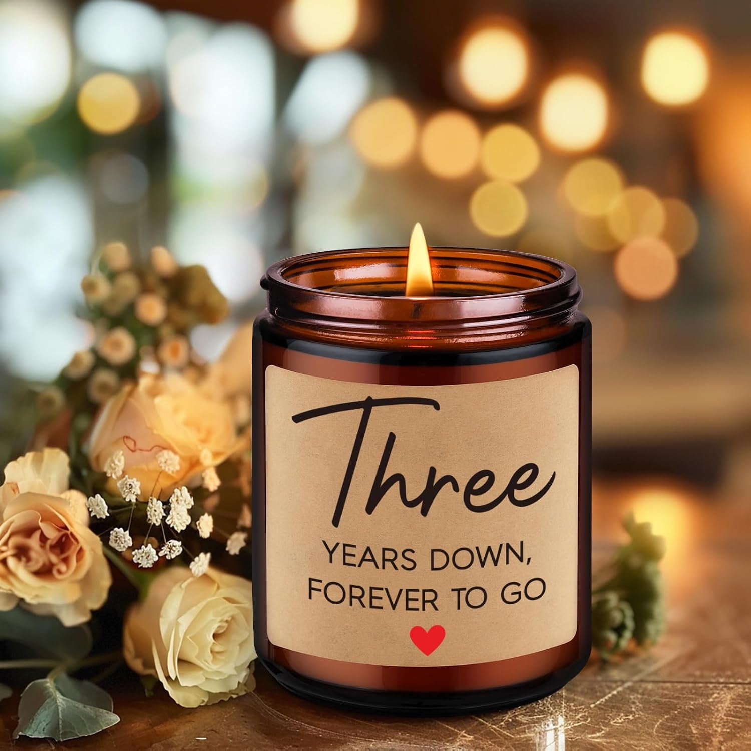 3 Year Anniversary Candle Gifts for Him Her Wife Boyfriend GF Husband - Leather 3Rd Anniversary Couple Gifts Ideas - 3Rd Year Wedding Anniv. Presents for Couples, Happy Third Anniv.
