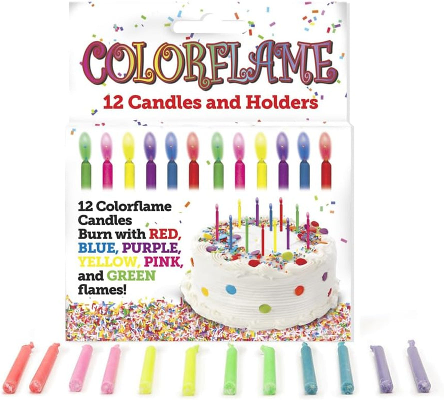 Amazing  Multicolor Happy Birthday Candles and Holders (12 Count),Unscented
