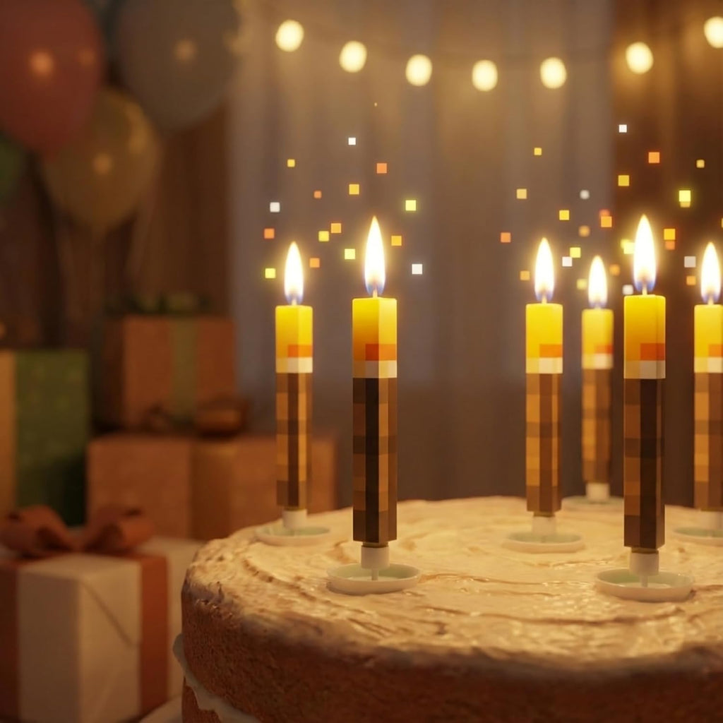Gamer Birthday Cake Torch Candles | Video Game Happy Birthday Party Decorations for Kids | Birthday Cake Toppers Party Supplies Decor for Boys and Girls | Pack of 9 Wax Free Cake Protection and Spikes