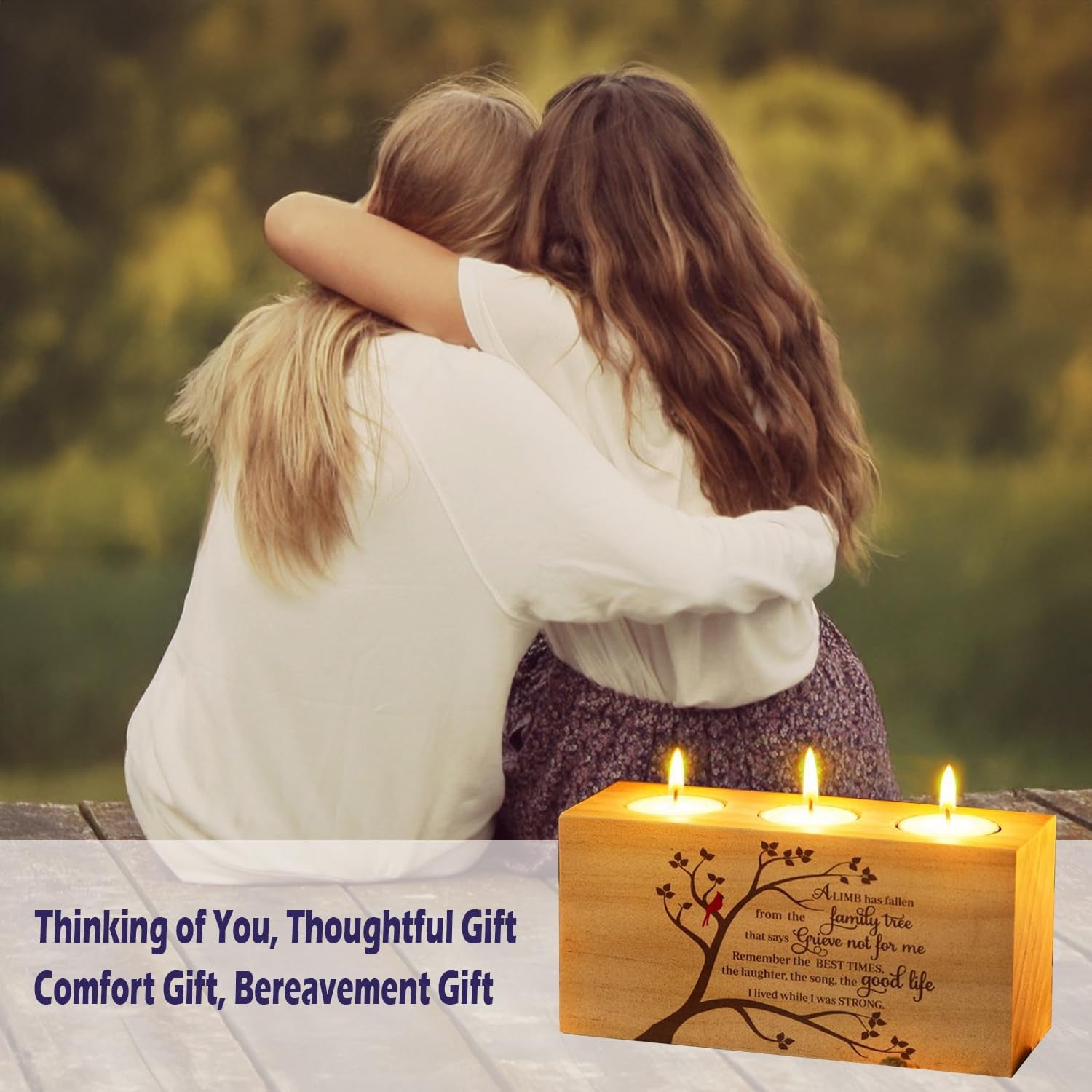 Sympathy Gifts for Loss of Loved One – Memorial Bereavement Gifts Candle Holders – Handcrafted Wooden Keepsake with Poem I Condolence Gift, Bereavement Gifts for Loss of Mother, Father (A Limb)
