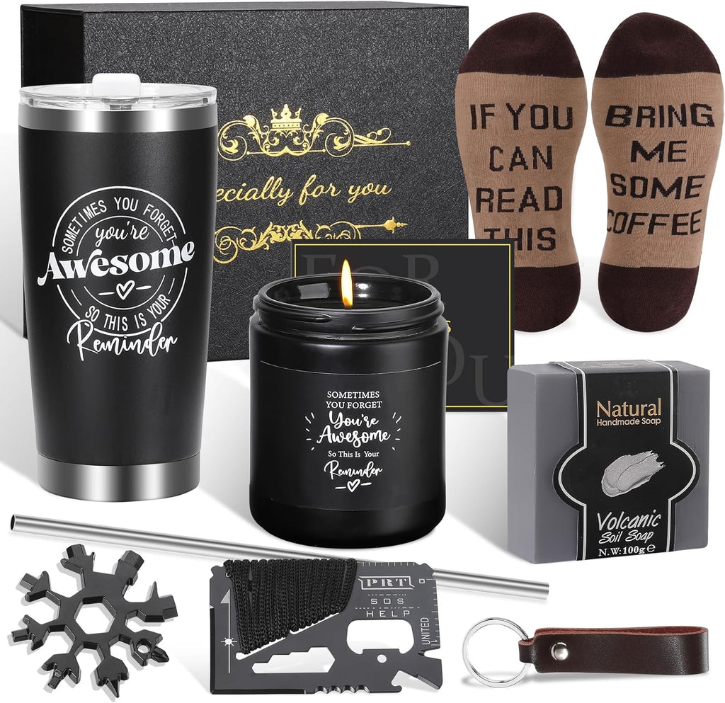 Gift Basket for Men – Care Package for Dad, Husband, Grandpa, Boss, Teacher, Coworker & Nurse – Birthday, Thank You, Get Well Soon, Self Care & Holiday Gift Box for Him