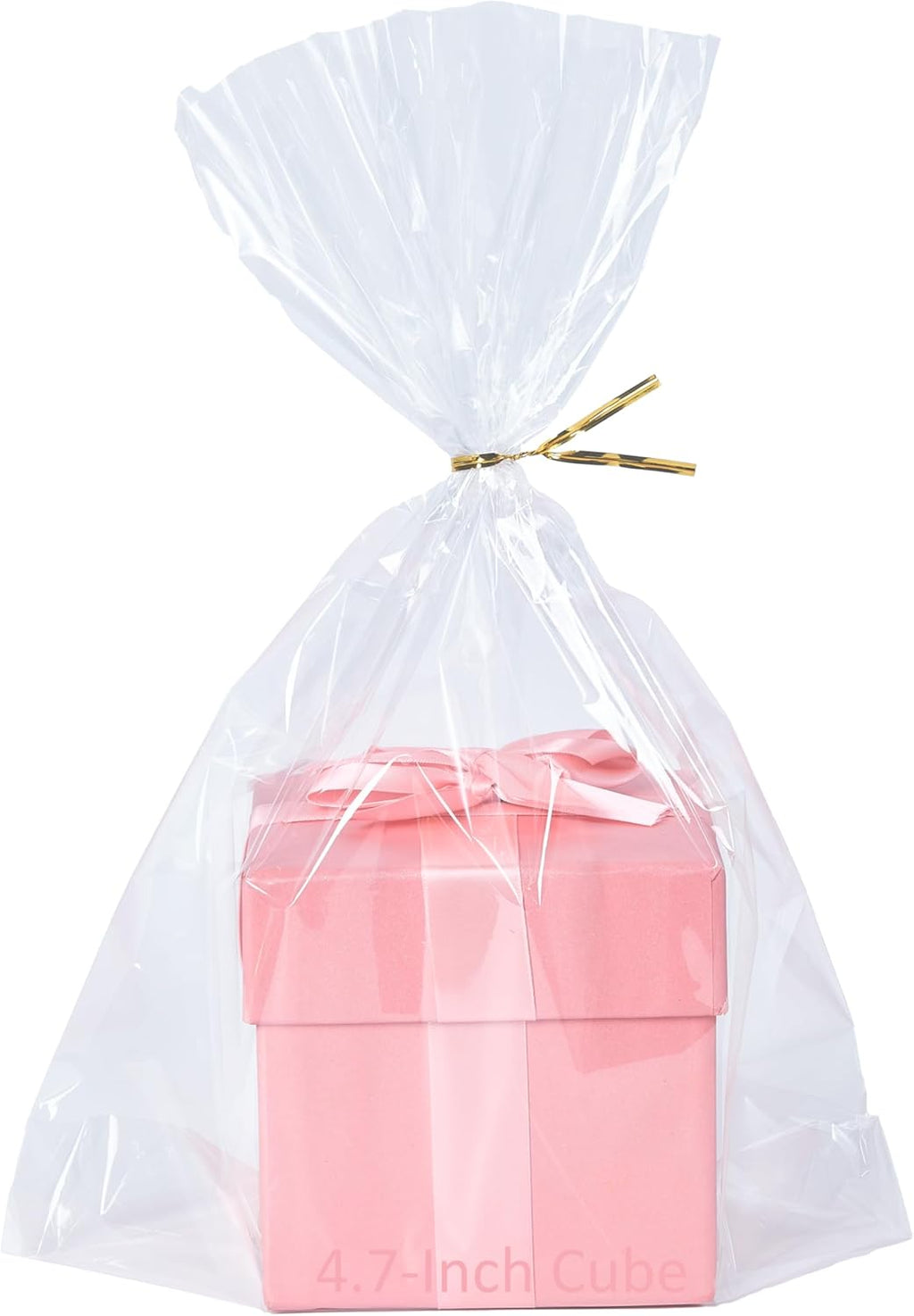 50 CT 12X16 Inches Large Clear Bottom Gusset Cellophane Gift Bags with 6" Gold Twist Ties, Cello Packaging for Baby Showers, and Wedding Gift Wrapping