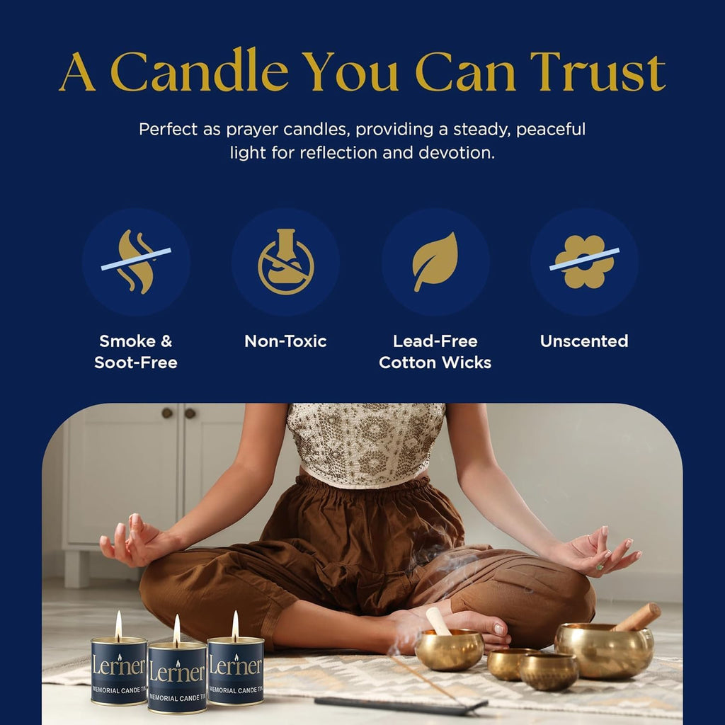 Memorial Candle | Burns for 26 Hours | Memorial Tin Candles for Loss of Loved One | Emergency Candles | Ner Neshama, Yizkor, Yom Kippur | Unscented Jewish Yahrzeit Candle in Tin (48)