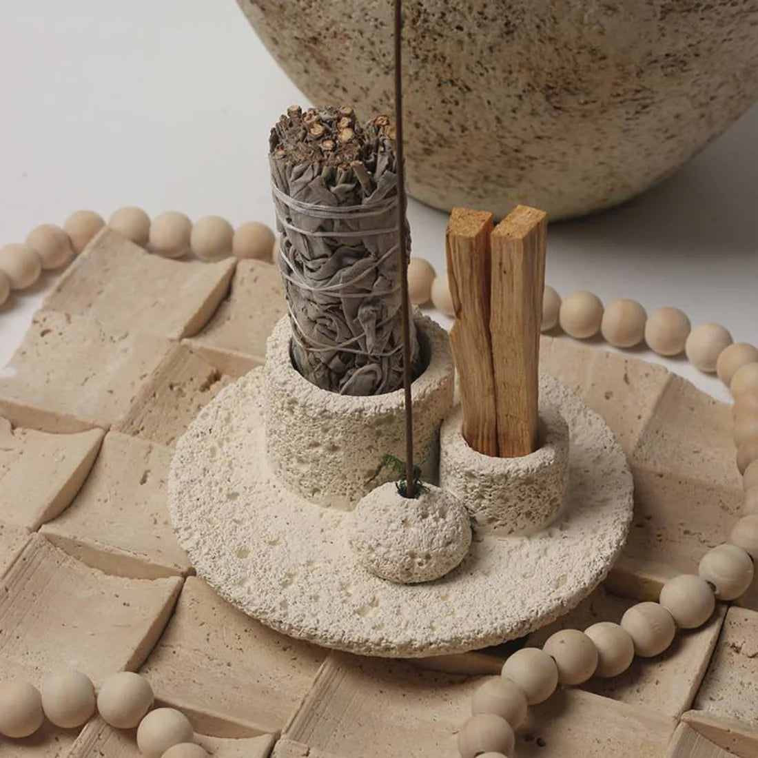Nordic Style All-In-1 Candle Holder, Sage, Incense & Palo Santo Burner
