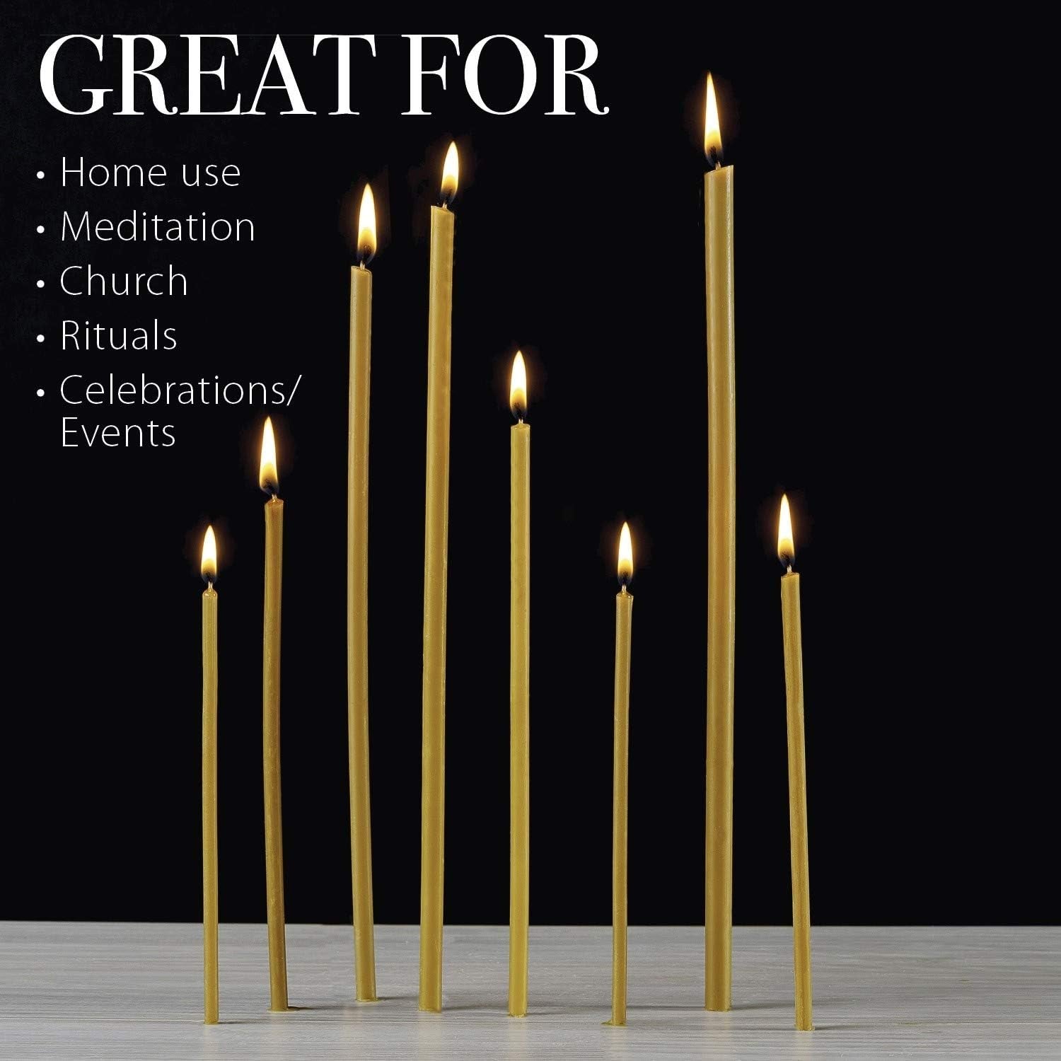 Pure Beeswax Candles - Honey-Scented, Decorative Thin Taper Candles - Ideal for Birthday Decoration or Church Prayers - Drip Free, Tall & Smokeless Pack of 50 Pcs, 7.3 X 0.24 Inch