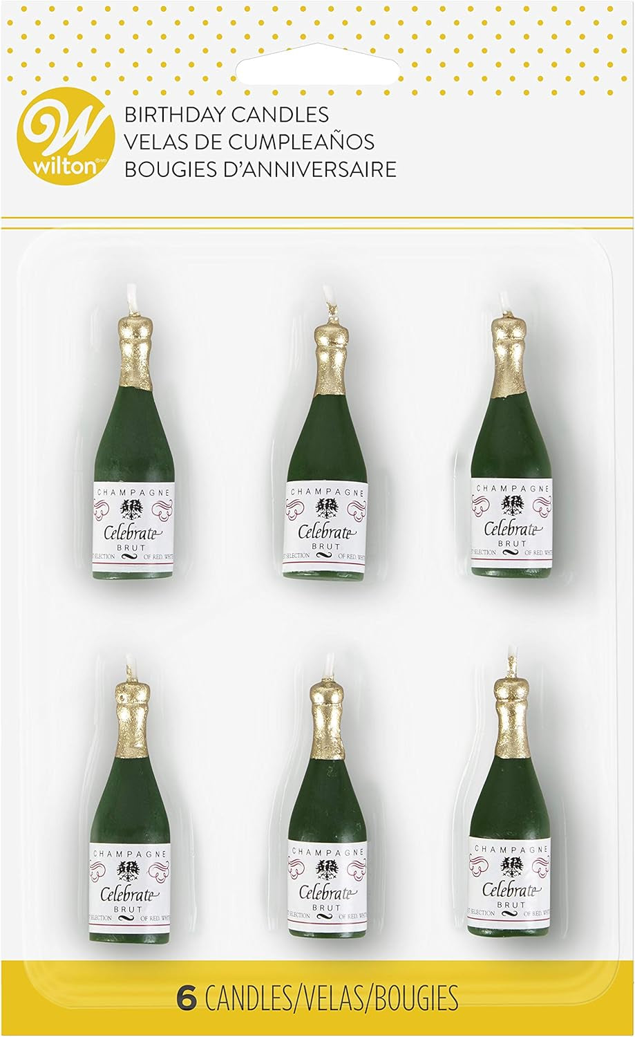 Champagne Bottle Candles for Cake Decorations, Birthday Candles with 2 In. Height, Birthday and Party Cake Candles, 6-Count, Wax