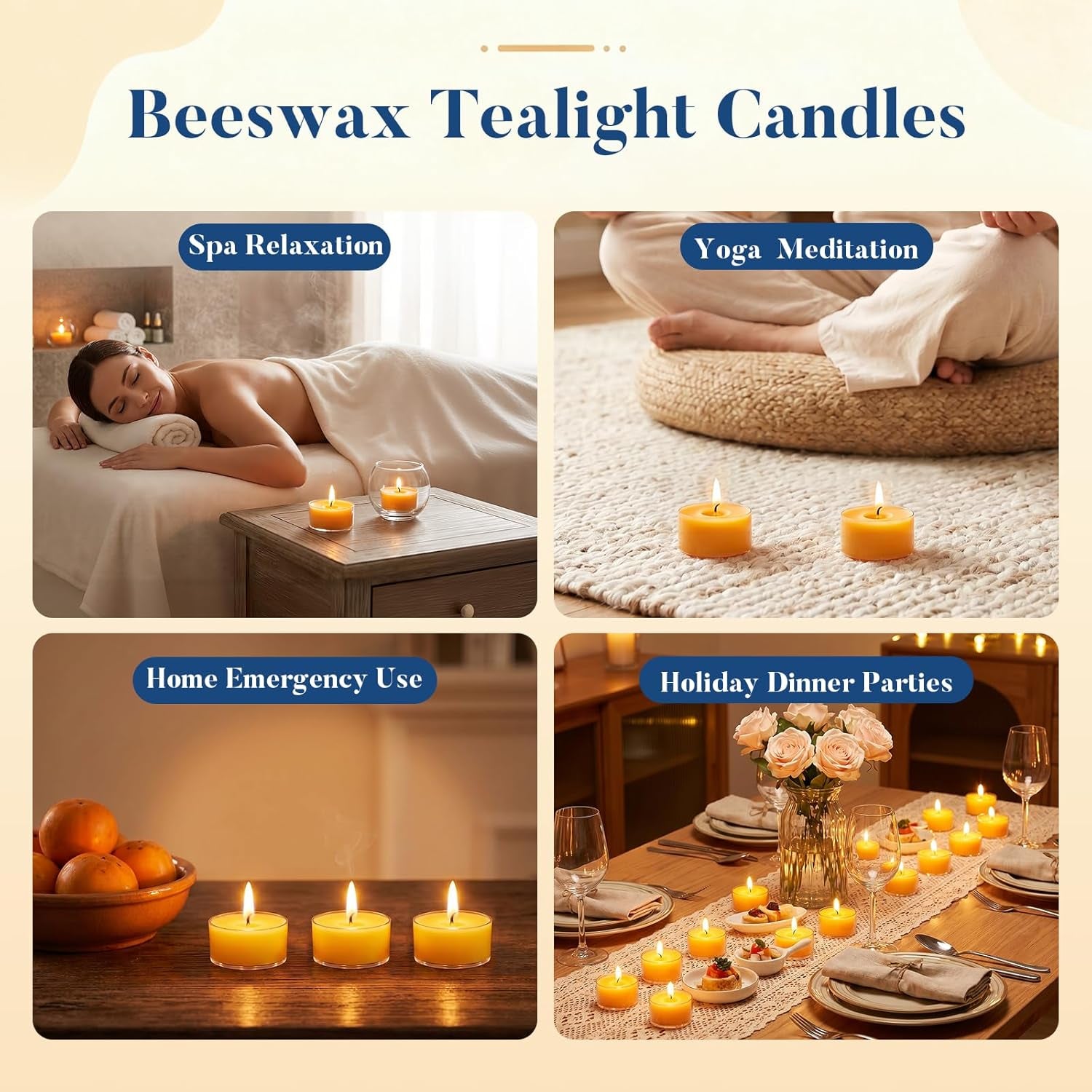 36 Pack Beeswax Tea Lights, 4-Hour Long Burning Tealight Candles, Ideal for Dinners Meditation Home Decor Tea Candles