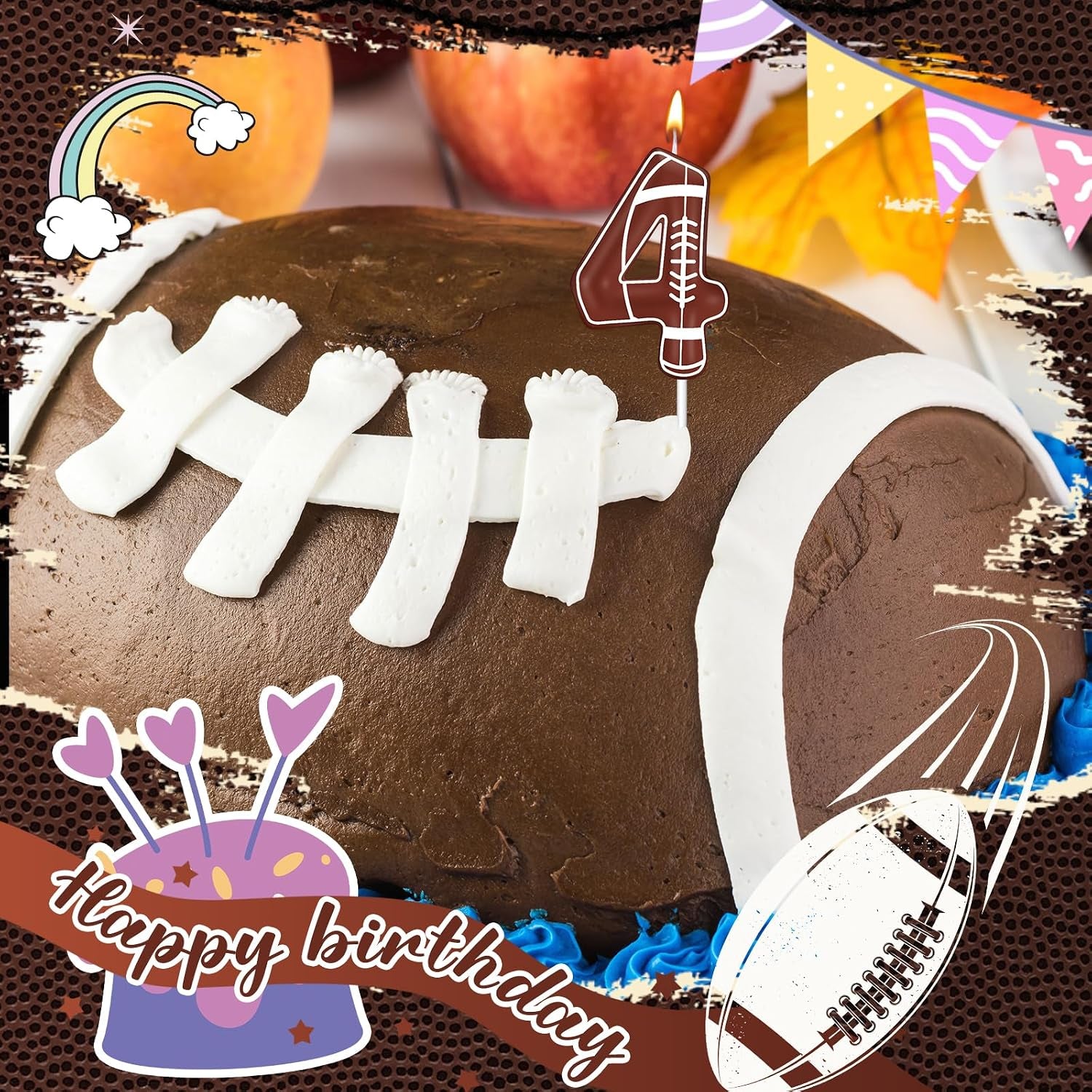 Football Birthday Number Candles Football Birthday Candle Sports Candles for Cake Topper for Boys Girls Kids Party Supplies Anniversary Celebrations Decorations(Number 4)