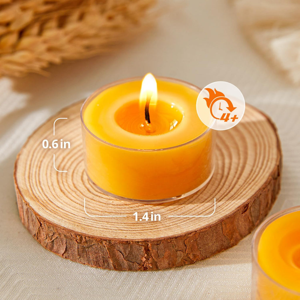 36 Pack Beeswax Tea Lights, 4-Hour Long Burning Tealight Candles, Ideal for Dinners Meditation Home Decor Tea Candles