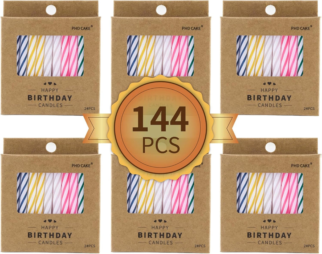 144-Count Multicolored Spiral Birthday Candle, Birthday Candles for Cake, Cupcake Candles, Party Celebration