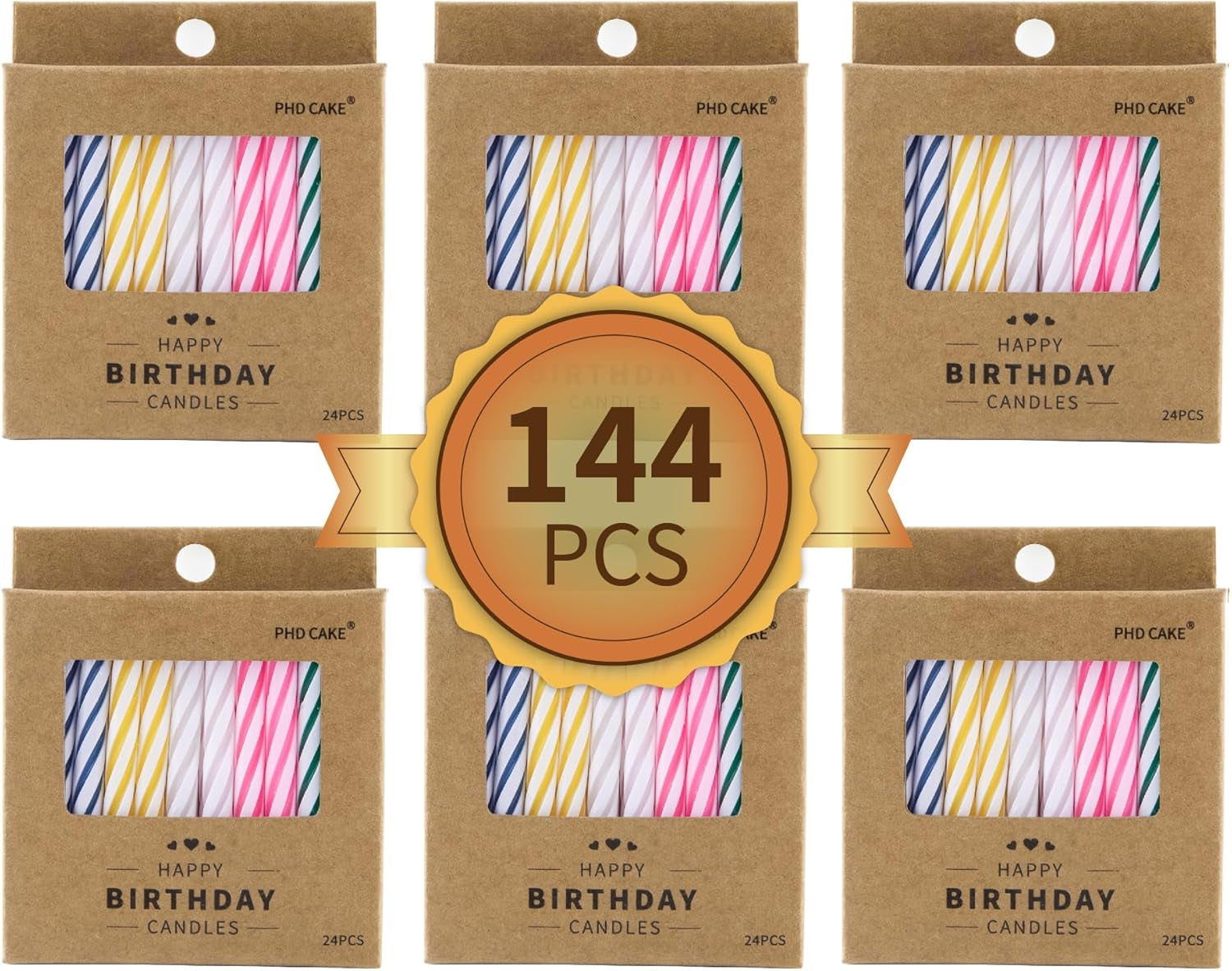 144-Count Multicolored Spiral Birthday Candle, Birthday Candles for Cake, Cupcake Candles, Party Celebration