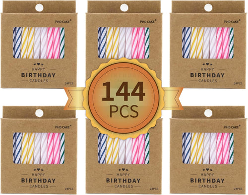 144-Count Multicolored Spiral Birthday Candle, Birthday Candles for Cake, Cupcake Candles, Party Celebration