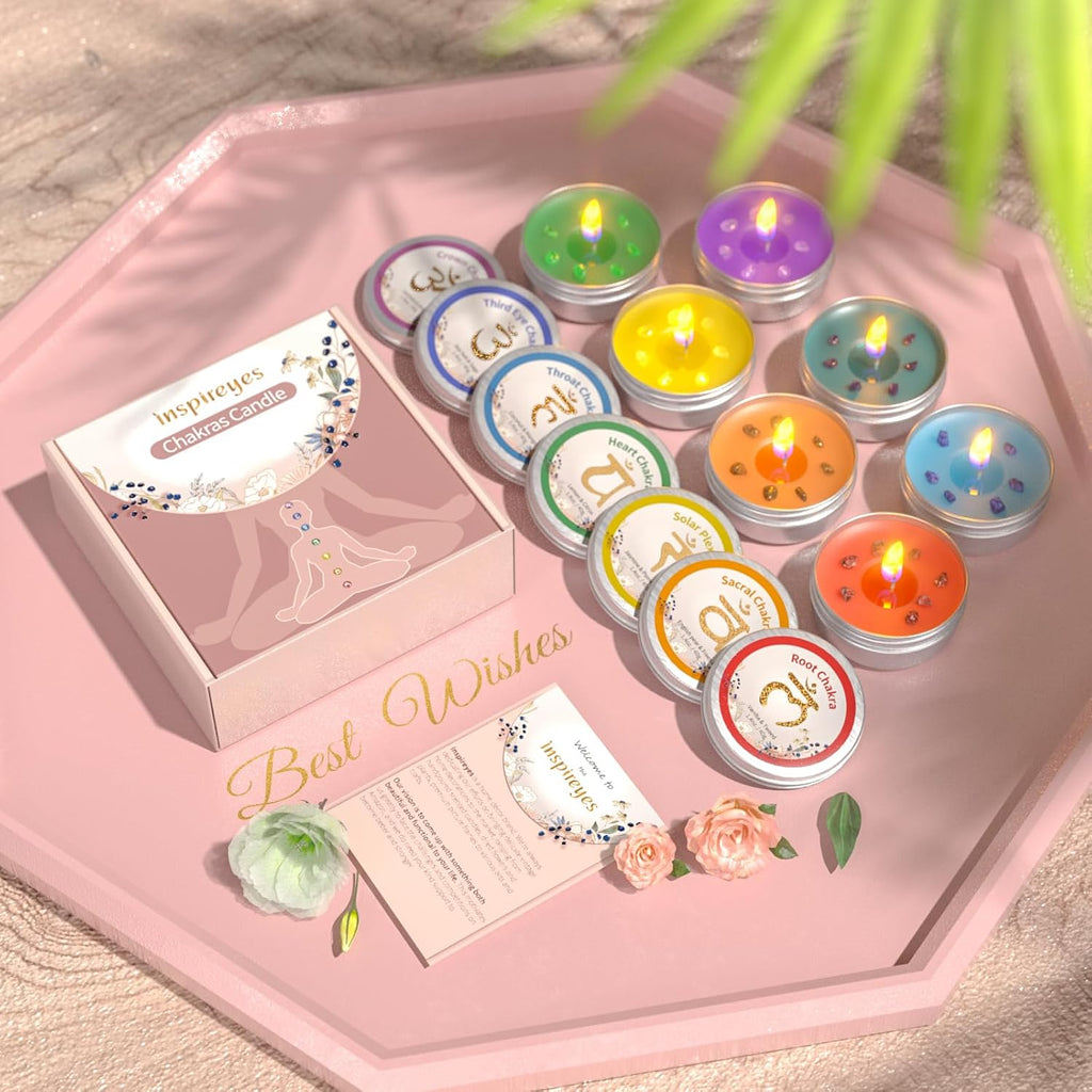 Chakra Candles Set of 7,Meditation Crystal Scented Candles Gift Set for Women, Spiritual Healing Candles for Promotes Positive Energy, Yoga, Cleansing, Manifesting, Relaxation