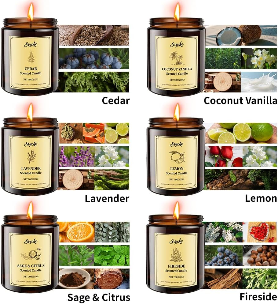 6 Pack 42Oz Scented Candles, Soy Wax Candles for Home, Aromatherapy Candle Gift Set for Women Men, Long Lasting Jar Candles, Ideal for Birthdays Holidays