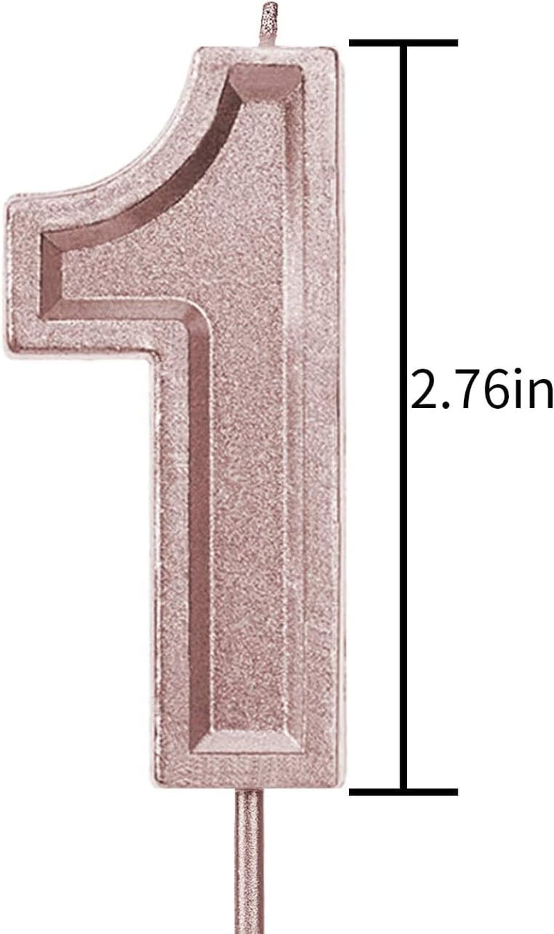 2.76 Inches Large Rose Gold Glitter Birthday Candles Birthday Cake Candles Number Candles Cake Topper Decoration for Wedding Party Kids Adults (1)